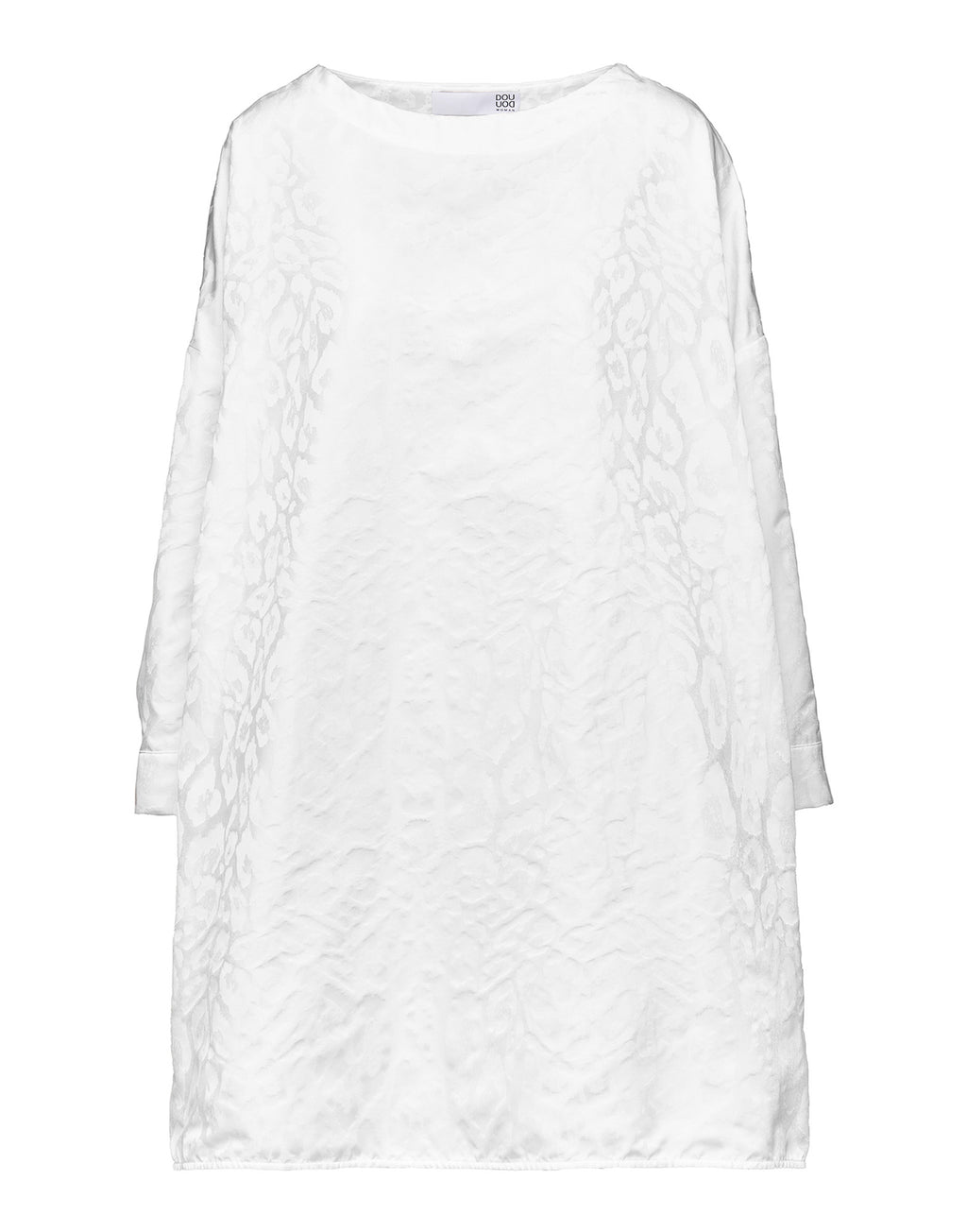 Abito Ampio a Sacchetto in Taffetas Jacquard Maculato Off White