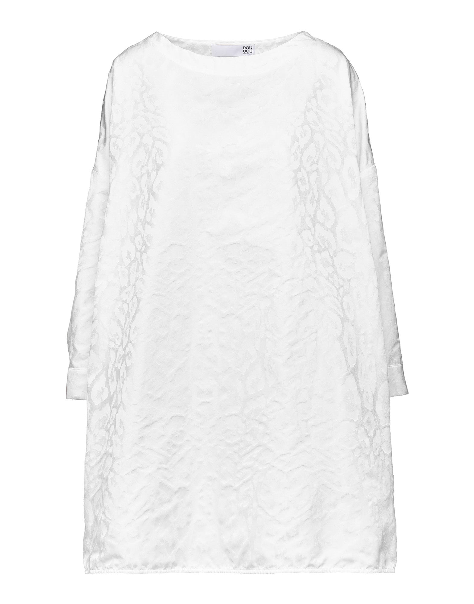 Abito Ampio a Sacchetto in Taffetas Jacquard Maculato Off White