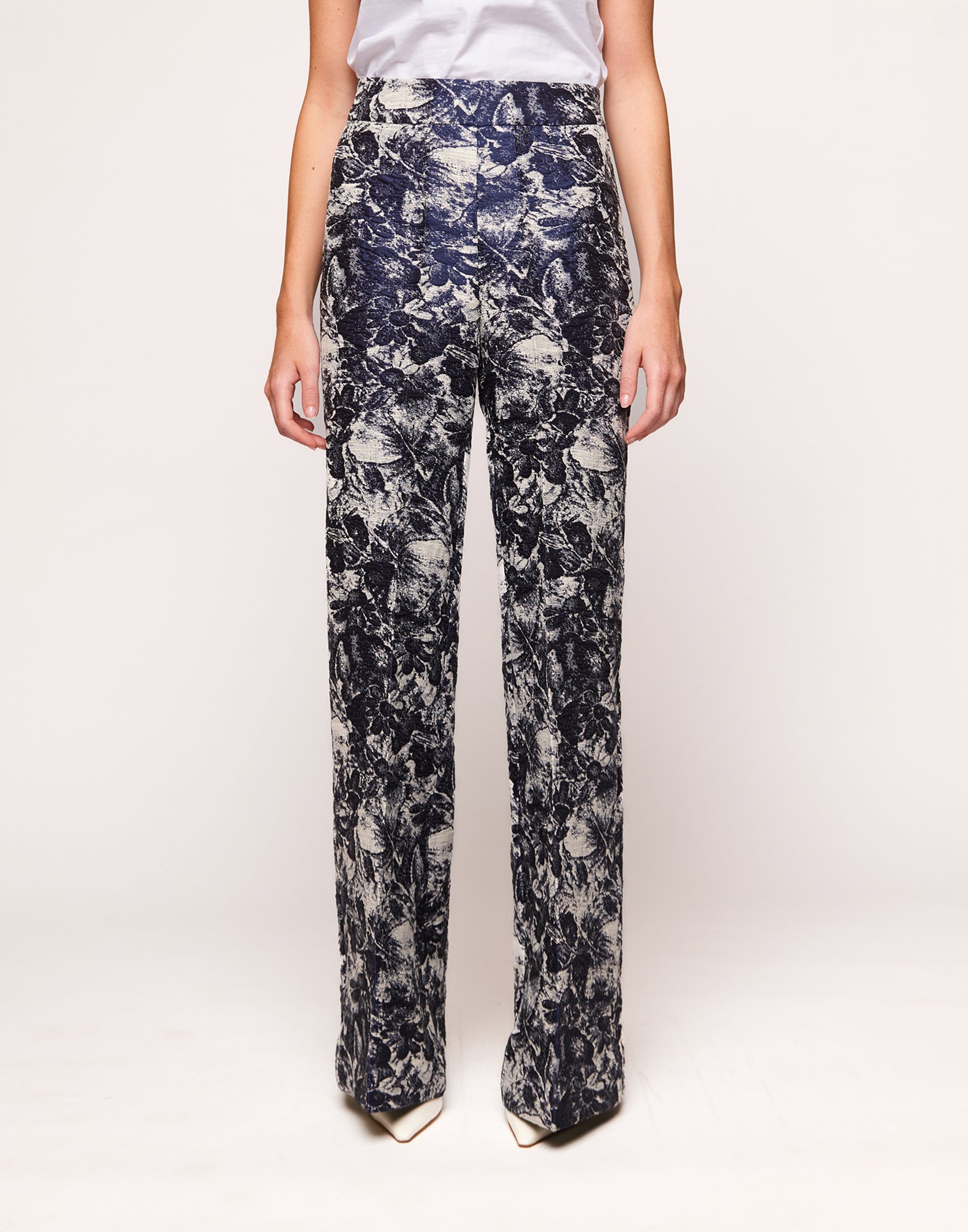 Pantaloni a Vita Alta in Jacquard Zaffiro