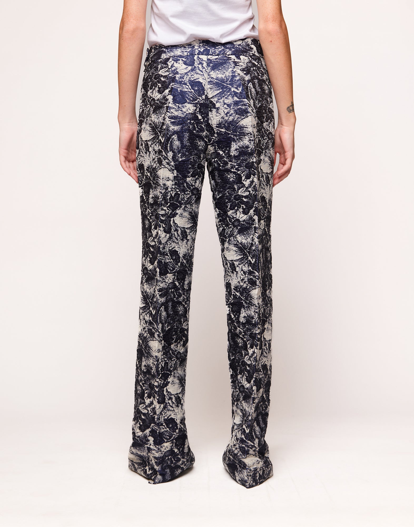 Pantaloni a Vita Alta in Jacquard Zaffiro