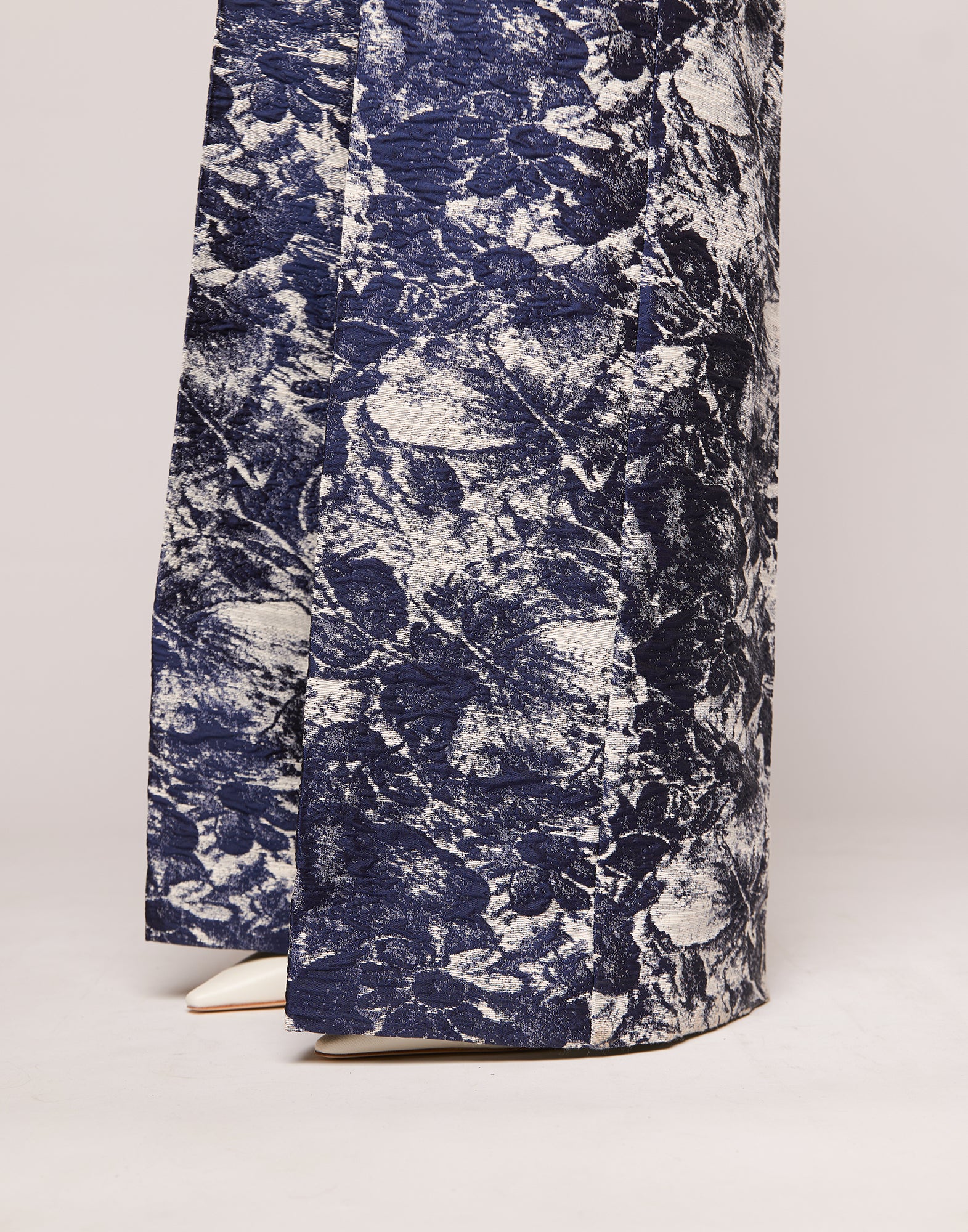 Pantaloni a Vita Alta in Jacquard Zaffiro