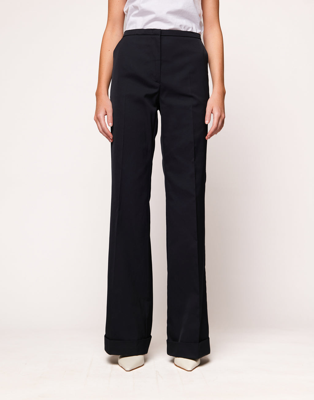 Pantaloni a Gamba Dritta in Tecno Gabardine Blu Abisso
