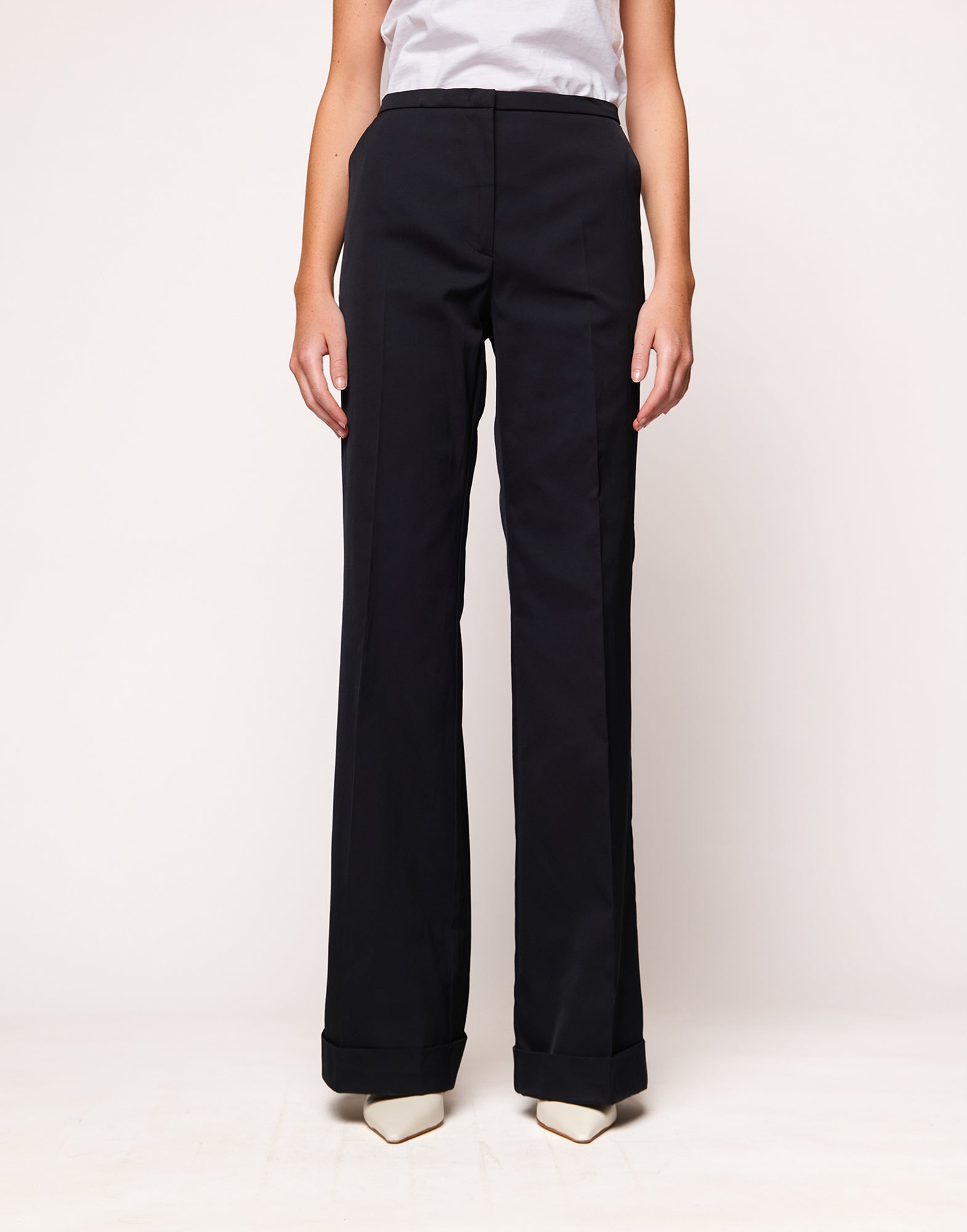 Pantaloni a Gamba Dritta in Tecno Gabardine Blu Abisso