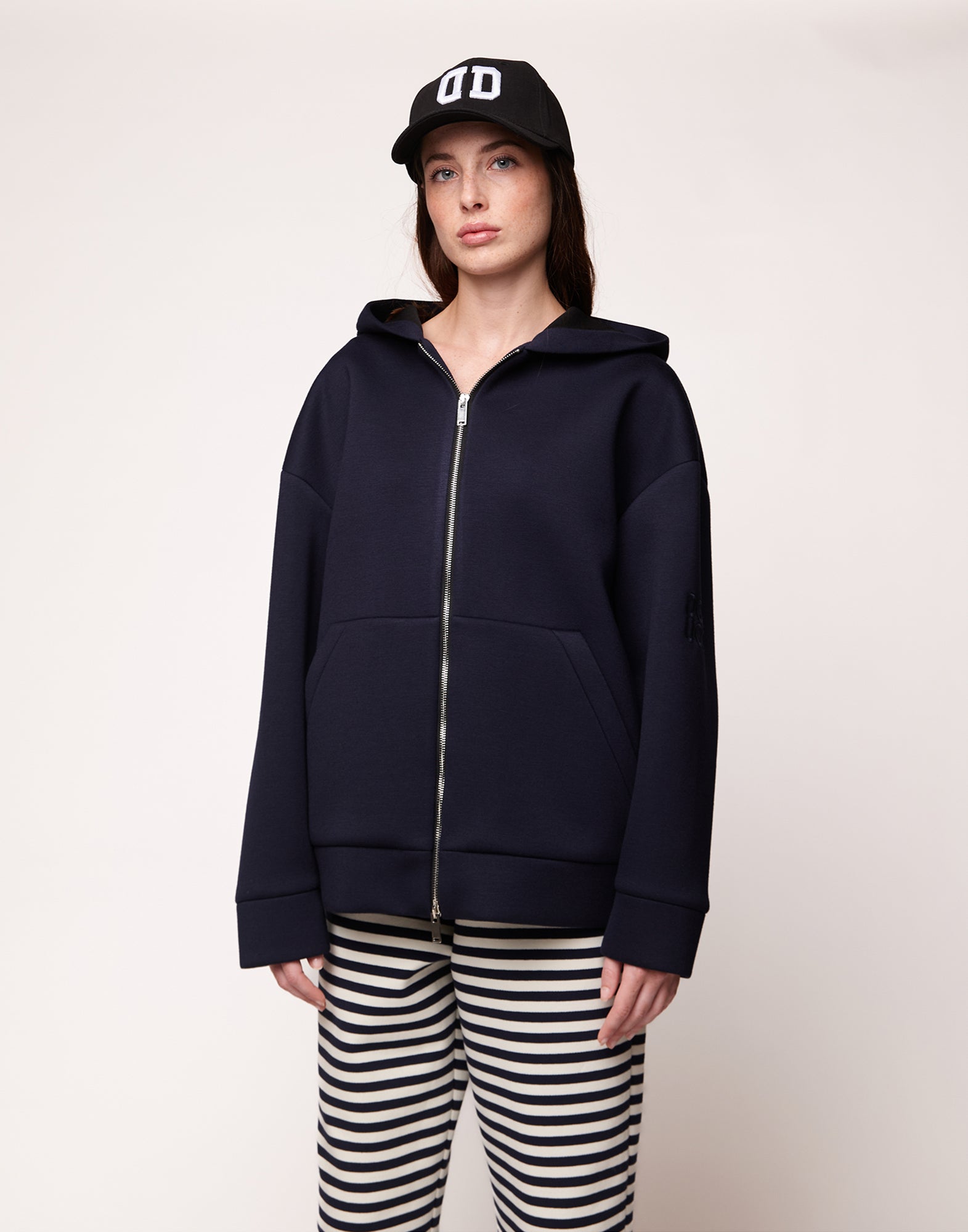 Giacca a Felpa con Zip e Cappuccio in Neoprene Navy Blu