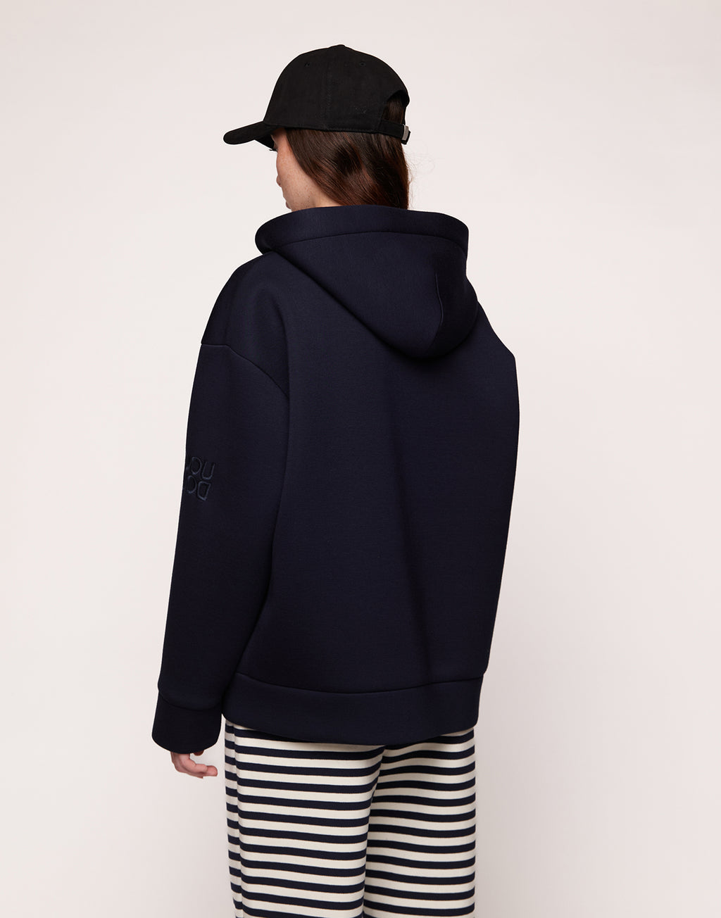 Giacca a Felpa con Zip e Cappuccio in Neoprene Navy Blu