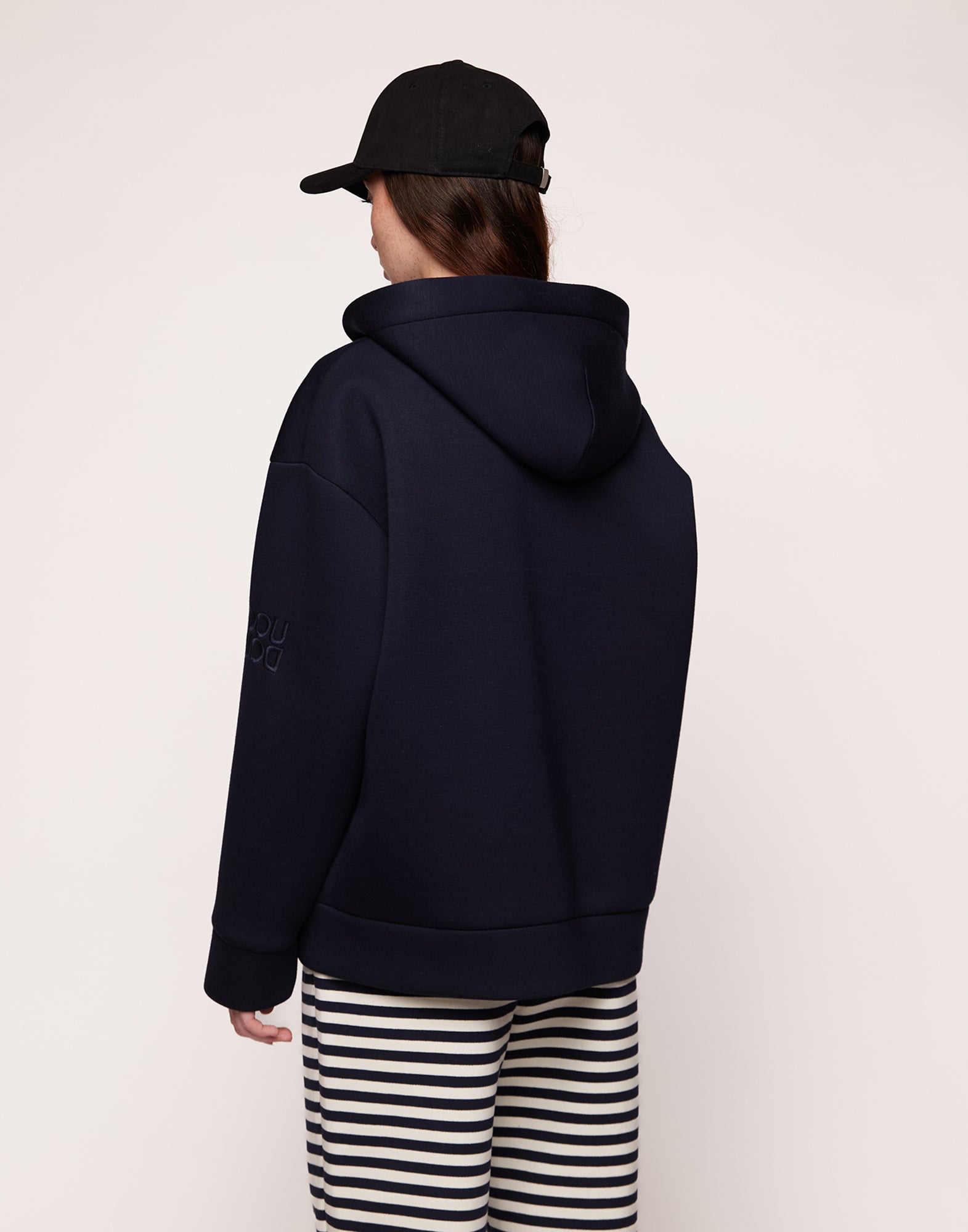 Giacca a Felpa con Zip e Cappuccio in Neoprene Navy Blu