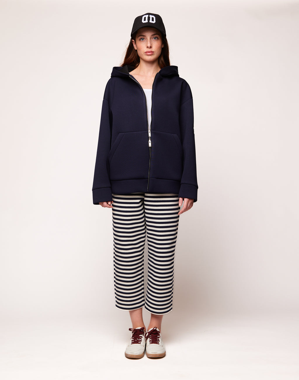 Giacca a Felpa con Zip e Cappuccio in Neoprene Navy Blu