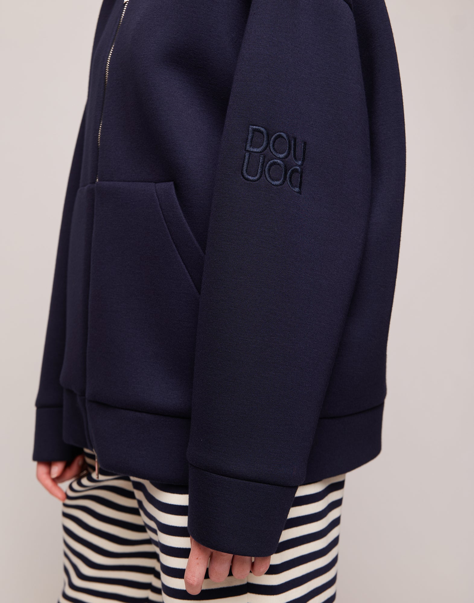 Giacca a Felpa con Zip e Cappuccio in Neoprene Navy Blu