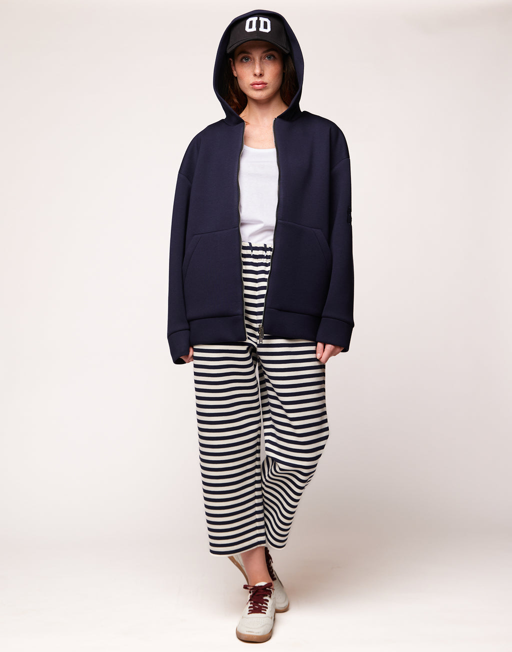 Giacca a Felpa con Zip e Cappuccio in Neoprene Navy Blu
