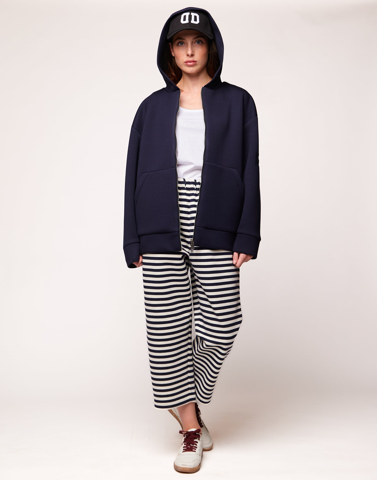 Giacca a Felpa con Zip e Cappuccio in Neoprene Navy Blu
