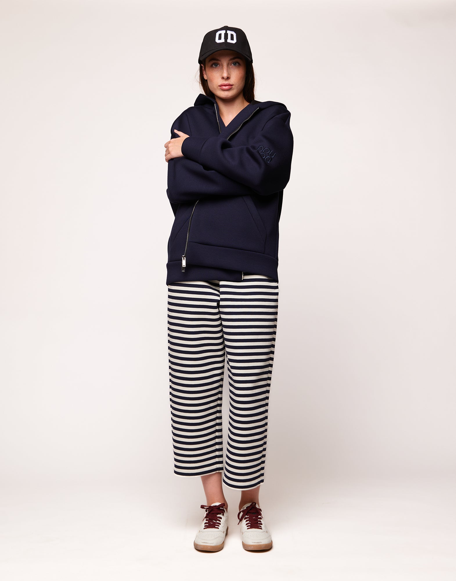 Giacca a Felpa con Zip e Cappuccio in Neoprene Navy Blu
