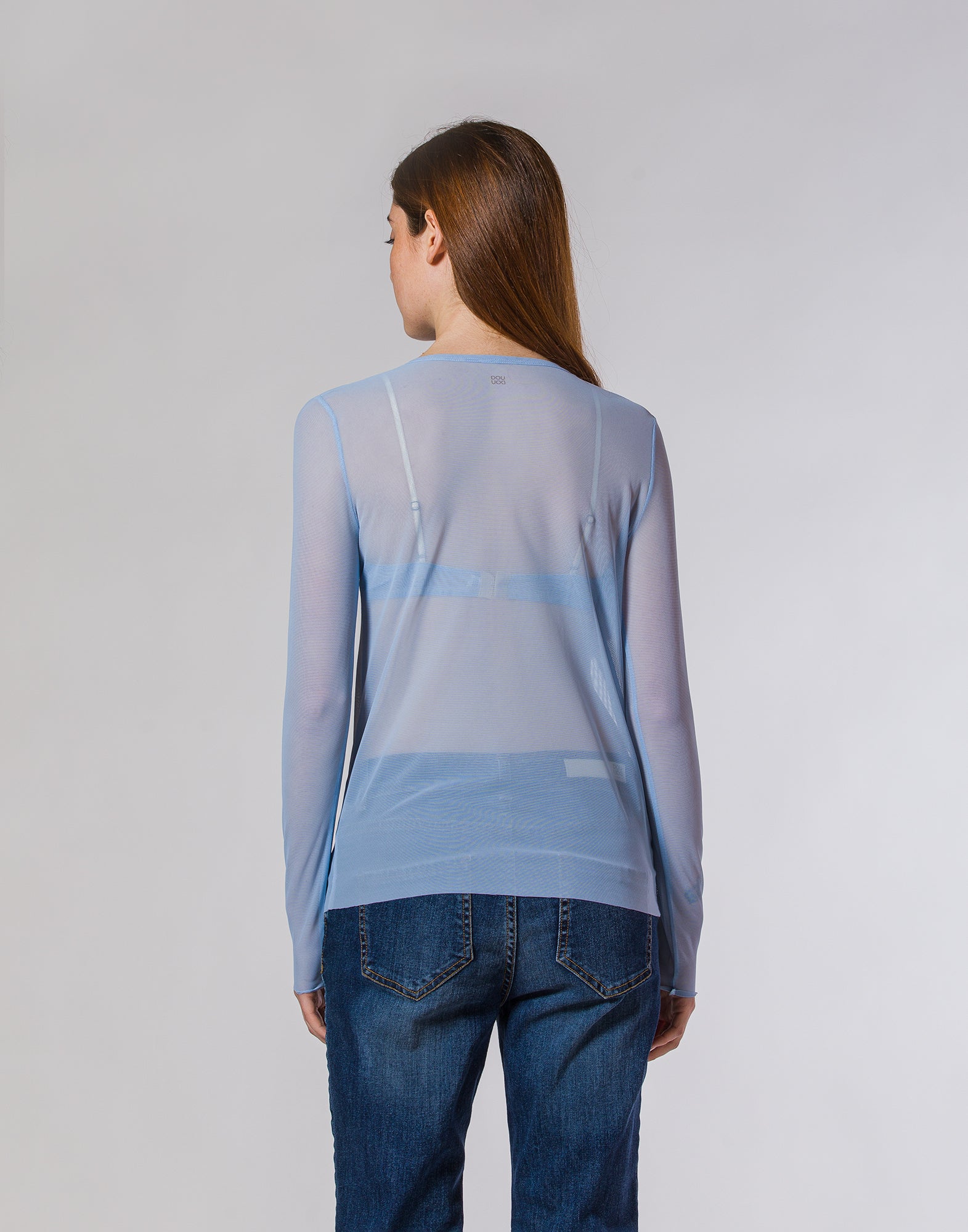 T-shirt Manica Lunga in Tulle Azzurra