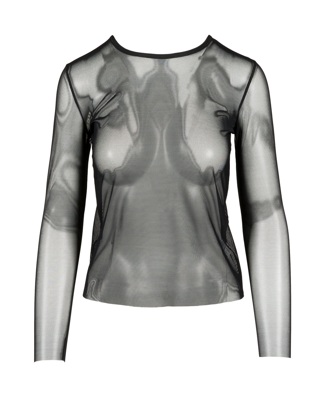 T-shirt Manica Lunga in Tulle Nera