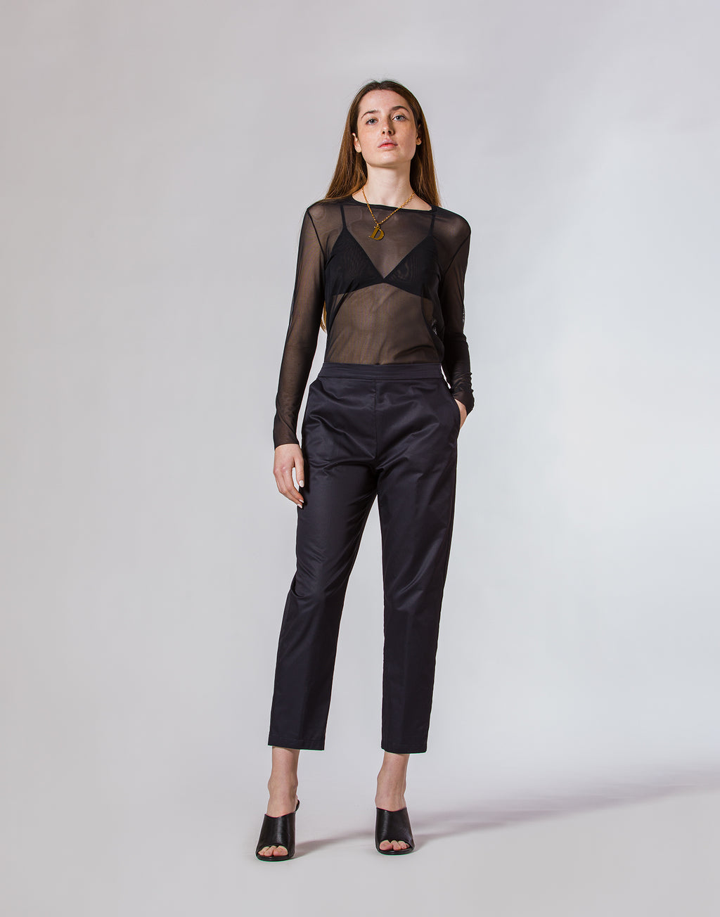 T-shirt Manica Lunga in Tulle Nera