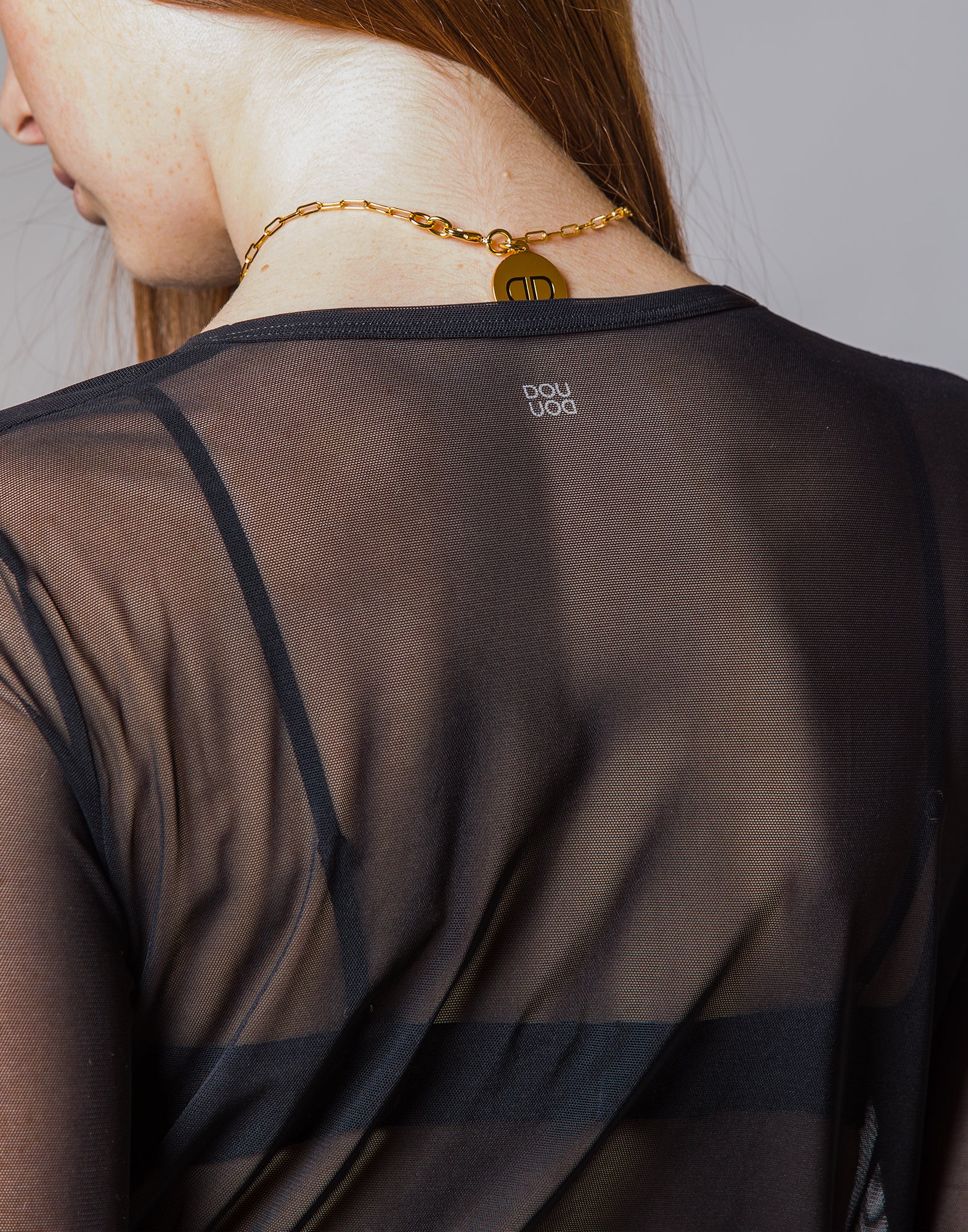 T-shirt Manica Lunga in Tulle Nera