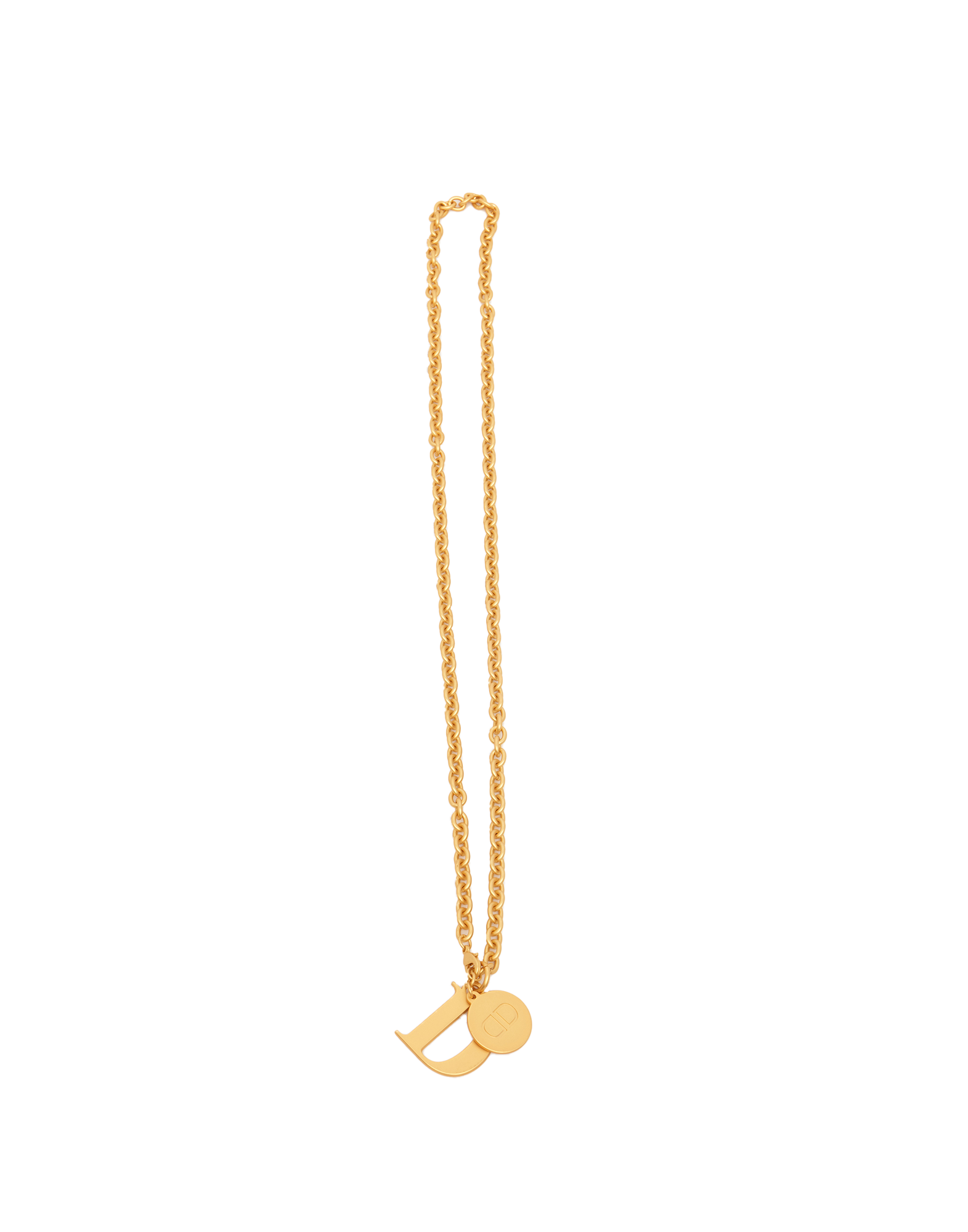 Collana Lunga con Catena Rock e Lettera D in Oro Satinato
