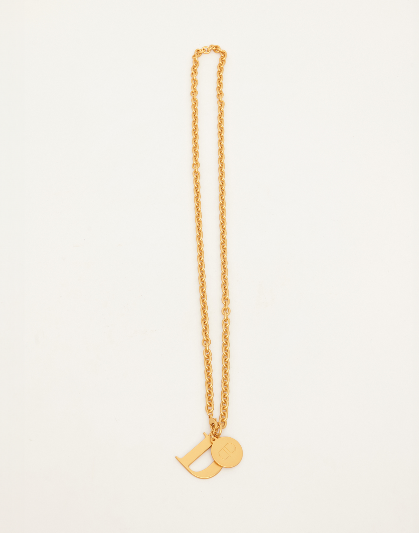 Collana Lunga con Catena Rock e Lettera D in Oro Satinato