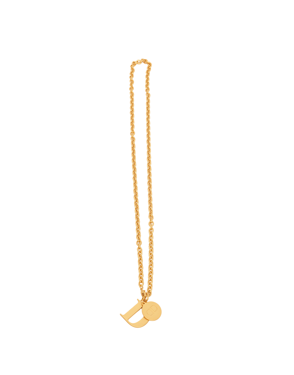 Collana Lunga con Catena Rock e Lettera D in Oro Satinato