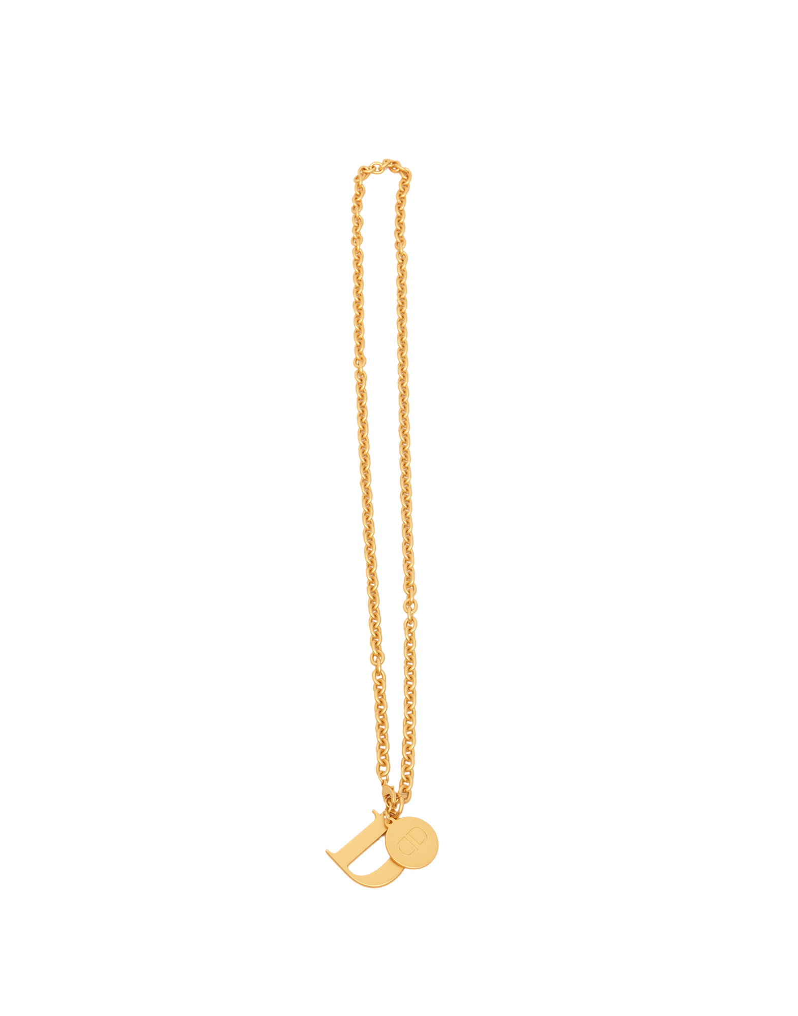 Collana Lunga con Catena Rock e Lettera D in Oro Satinato