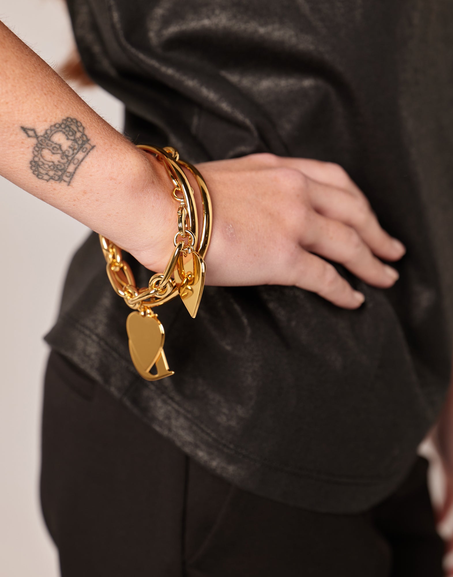 Bracciale a Catena con Cuore e "D" Pendenti Oro