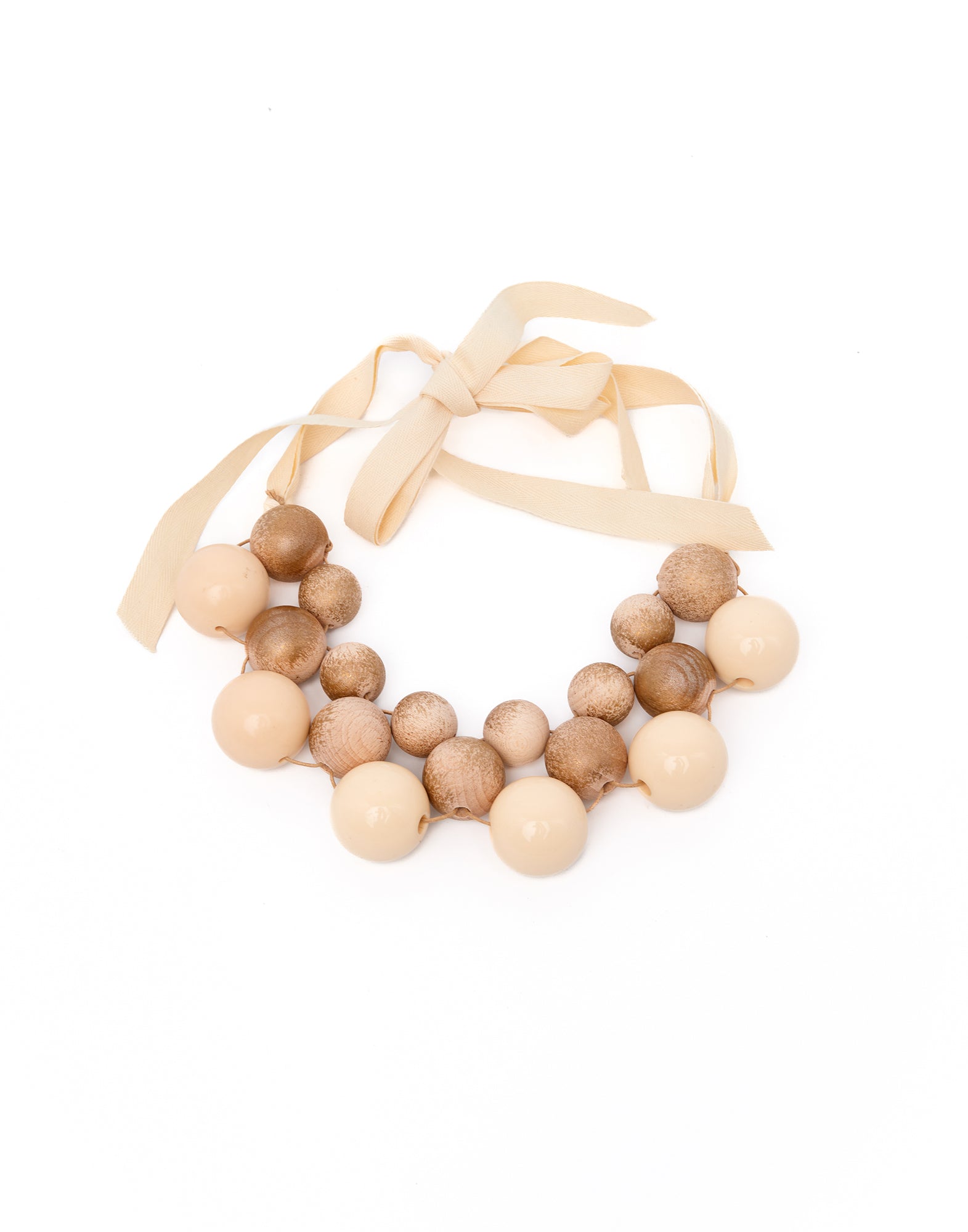 Collana a Fili Alternati con Perle in Legno e Resina Burro