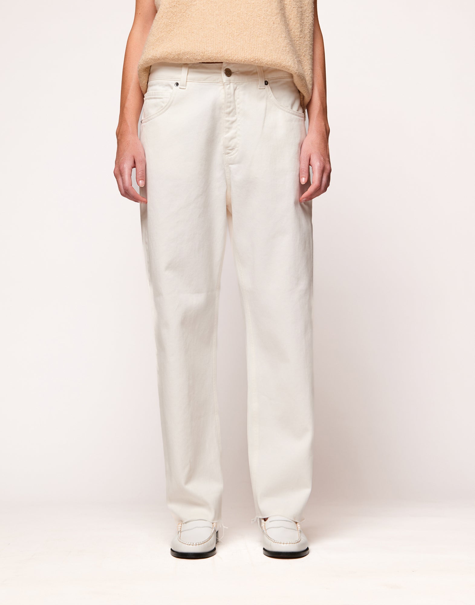Jeans Baggy a 5 Tasche in Drill Cotone Stretch Off White