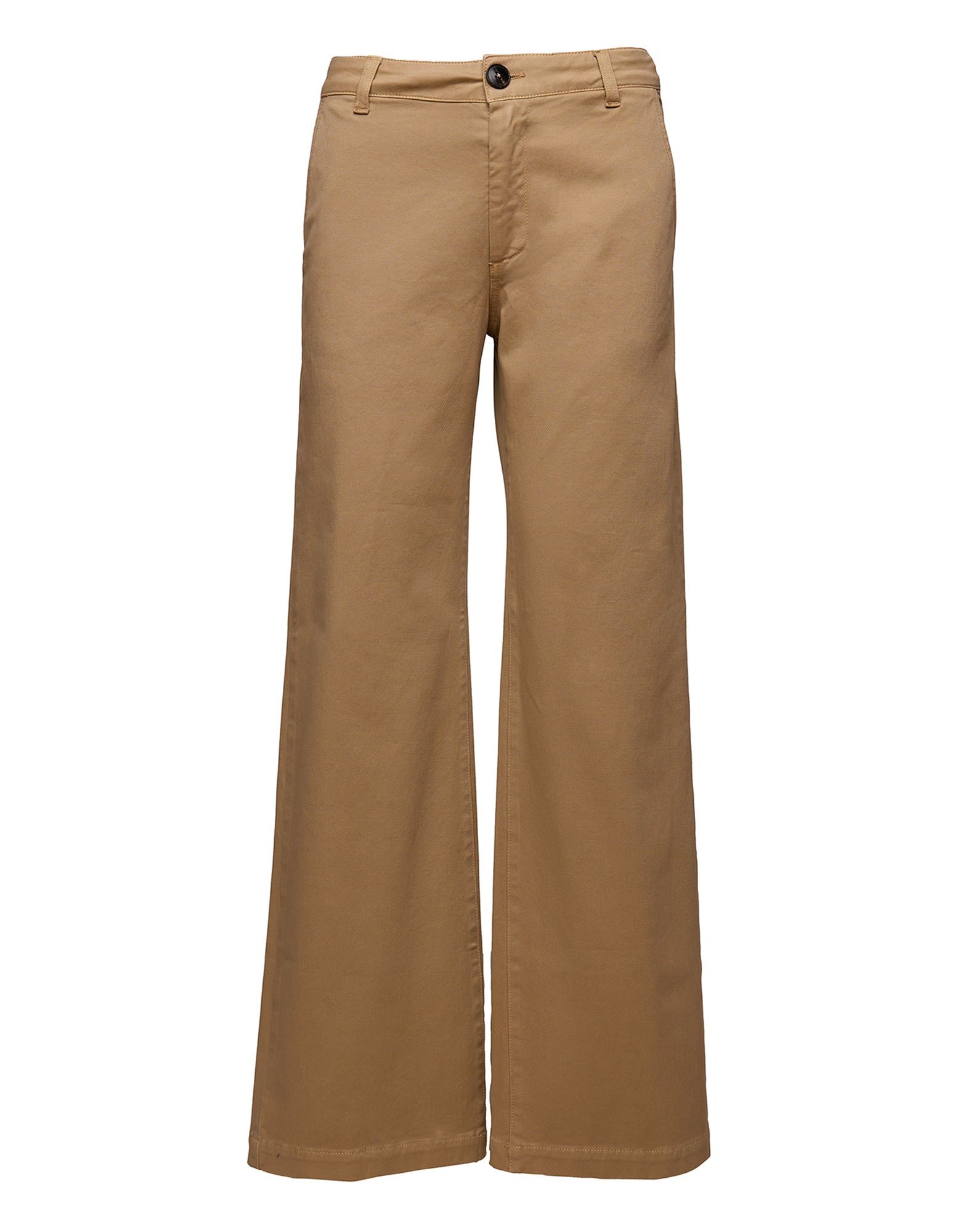 Pantaloni a Gamba Larga in Drill di Cotone Stretch Khaki