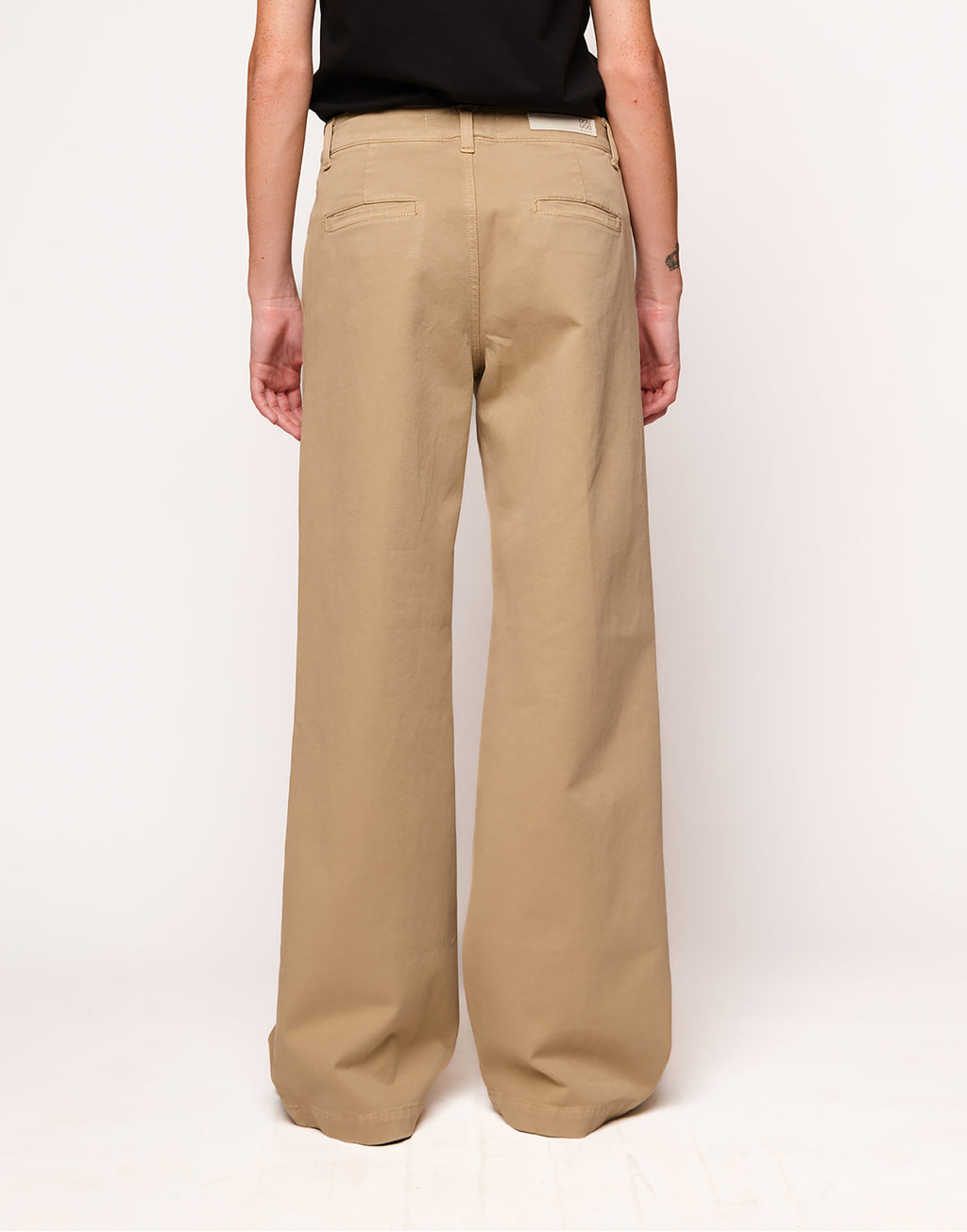 Pantaloni a Gamba Larga in Drill di Cotone Stretch Khaki