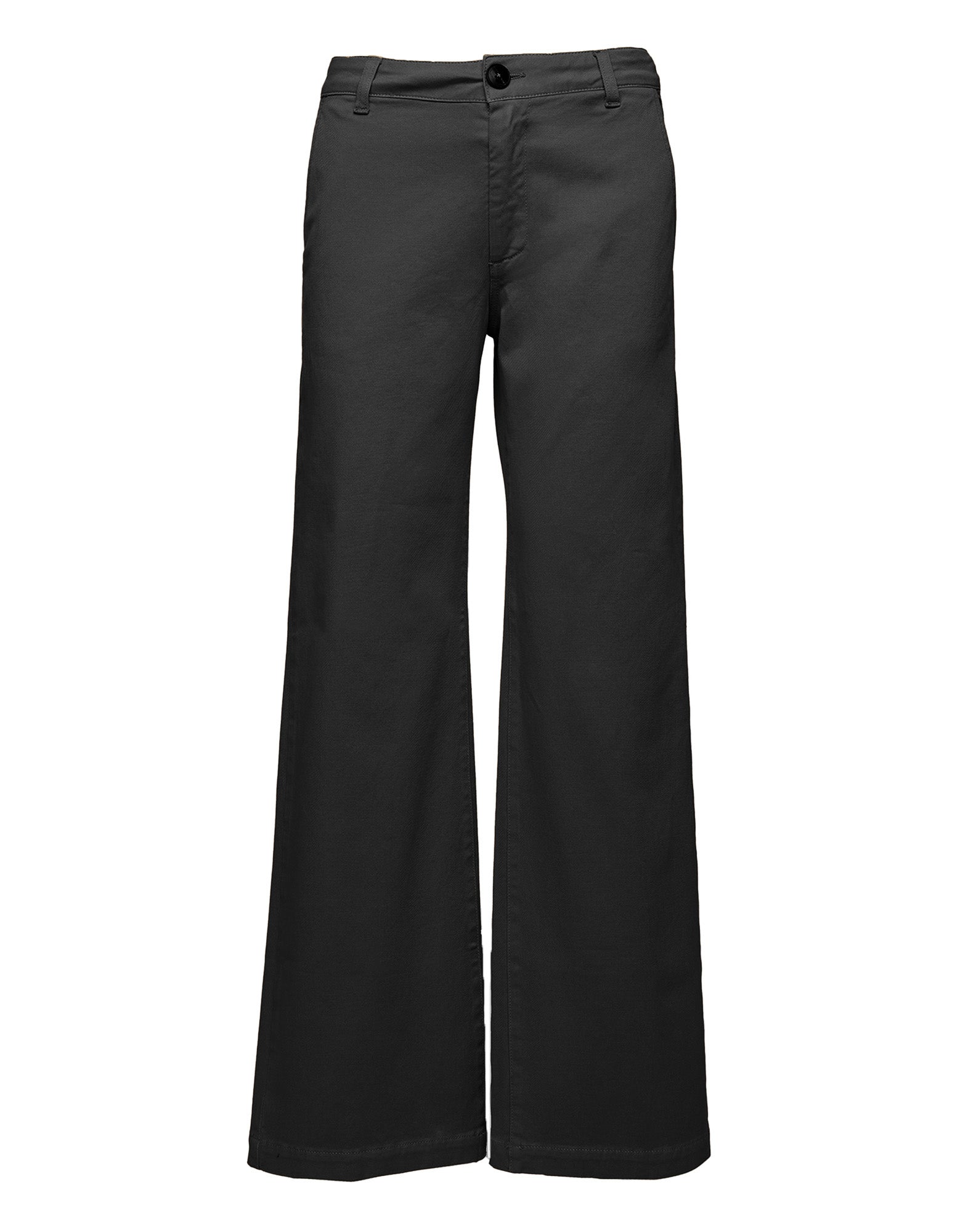 Pantaloni a Gamba Larga in Drill di Cotone Stretch Neri