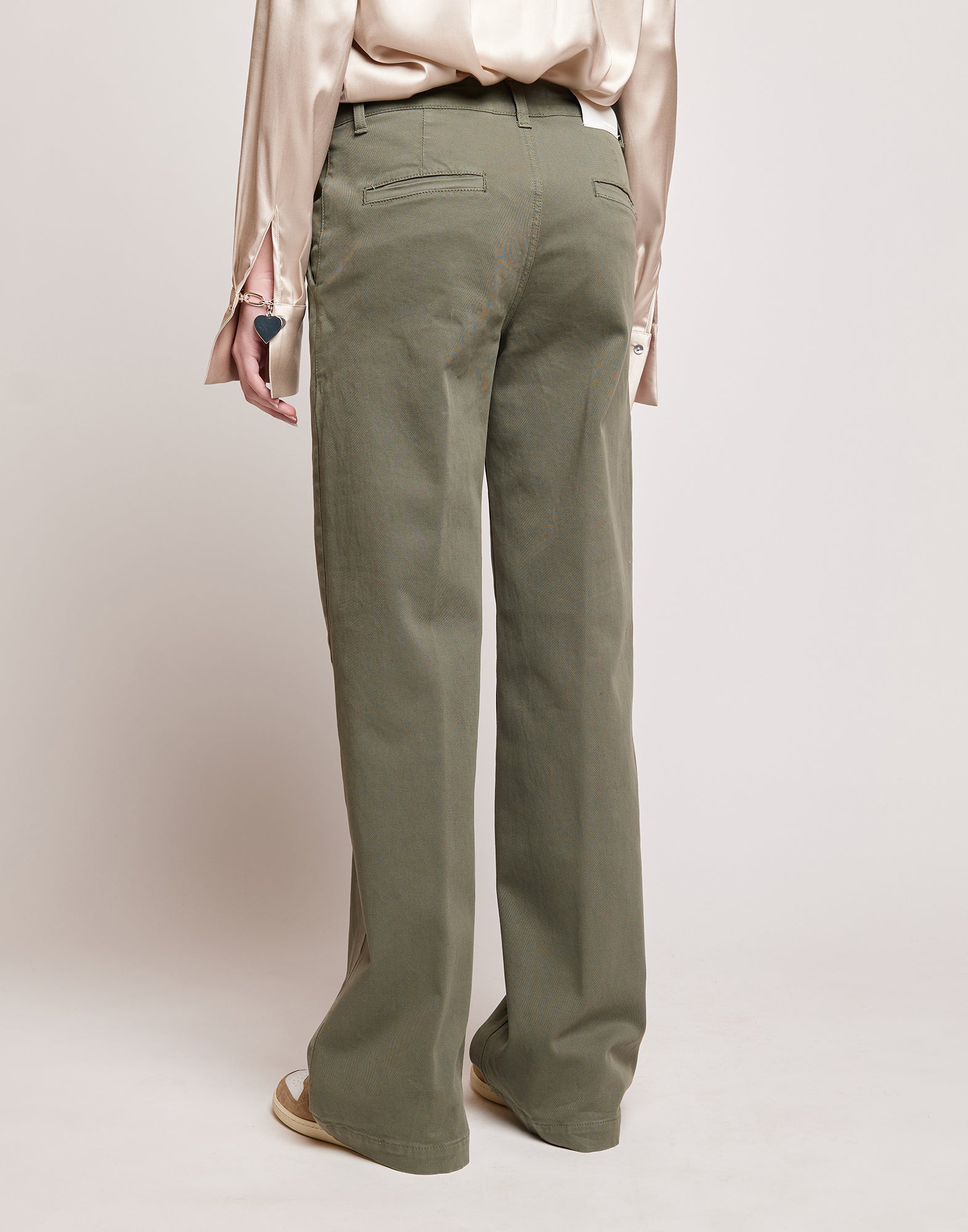 Pantaloni a Palazzo in Drill di Cotone Stretch Militare