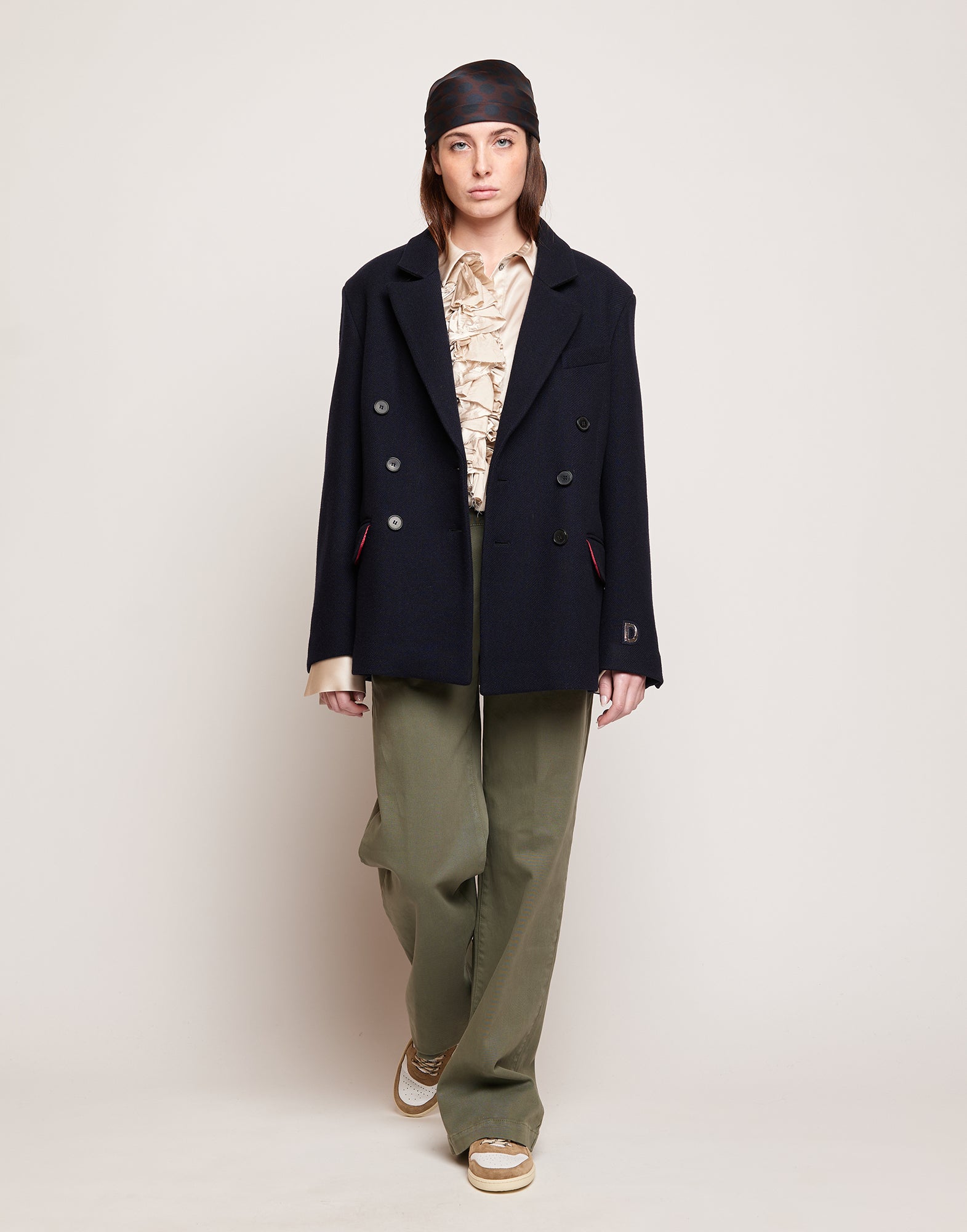 Pantaloni a Palazzo in Drill di Cotone Stretch Militare