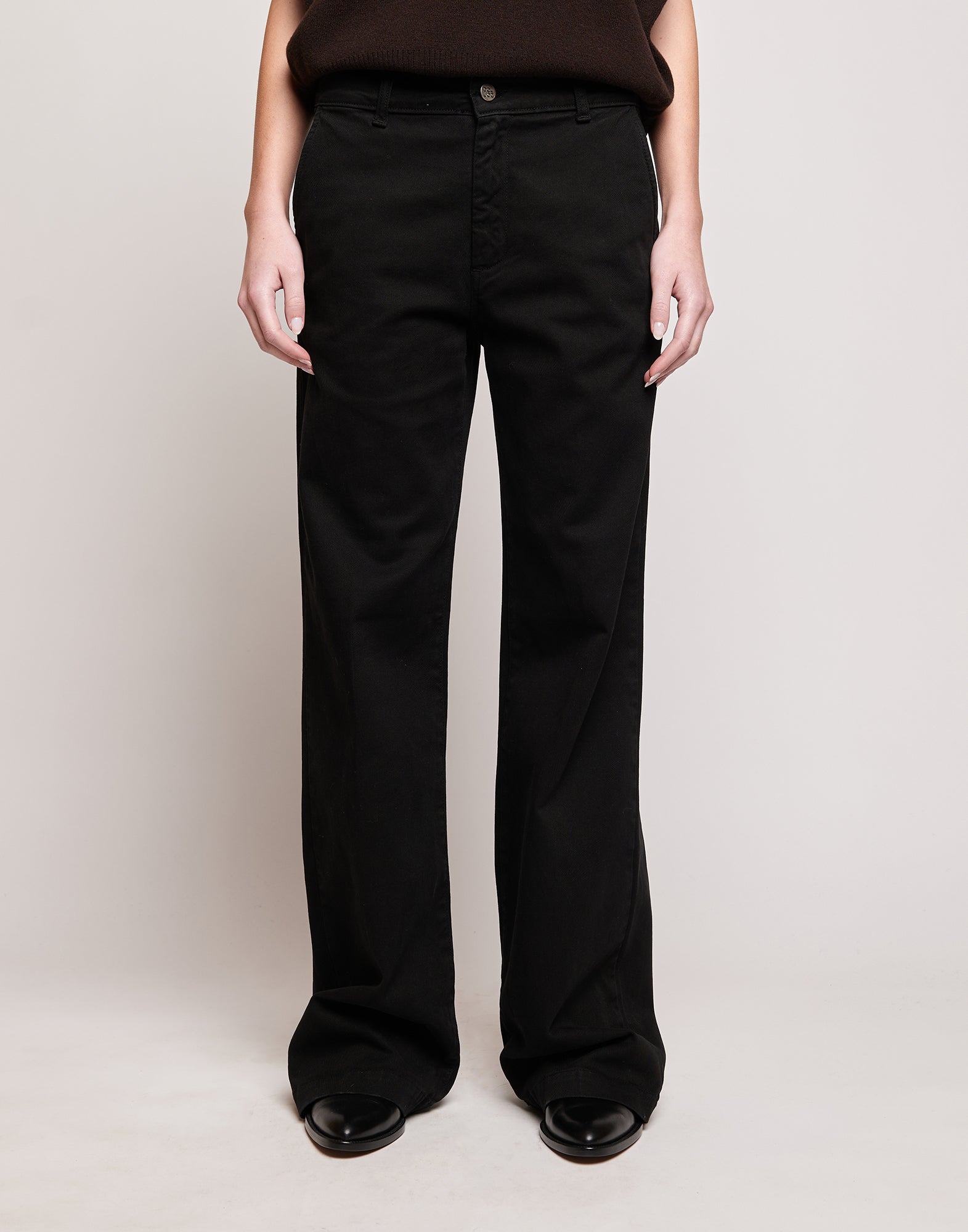 Pantaloni a Palazzo in Drill di Cotone Stretch Nero