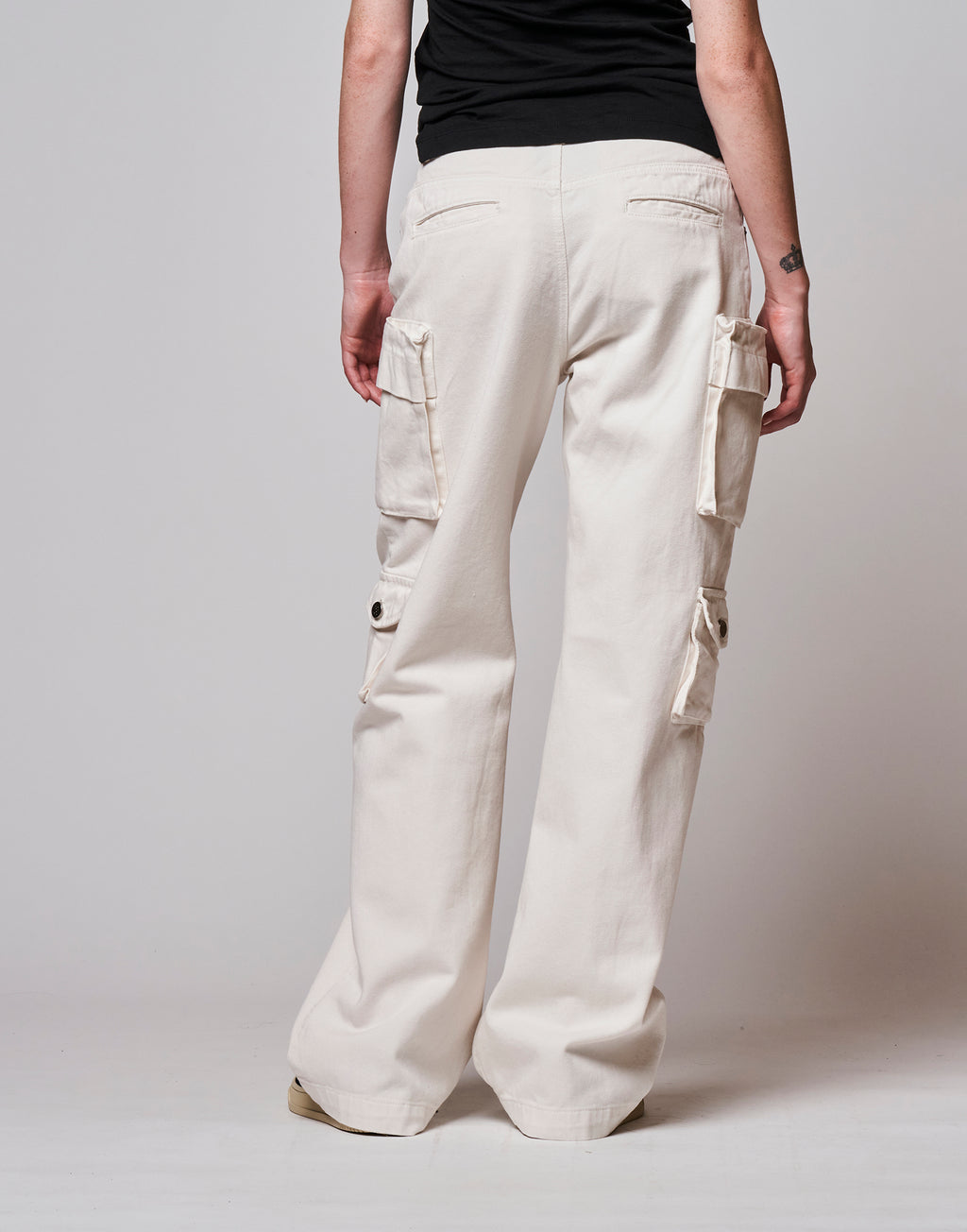 Pantalone Lungo Cargo in Bull Comfort Avorio