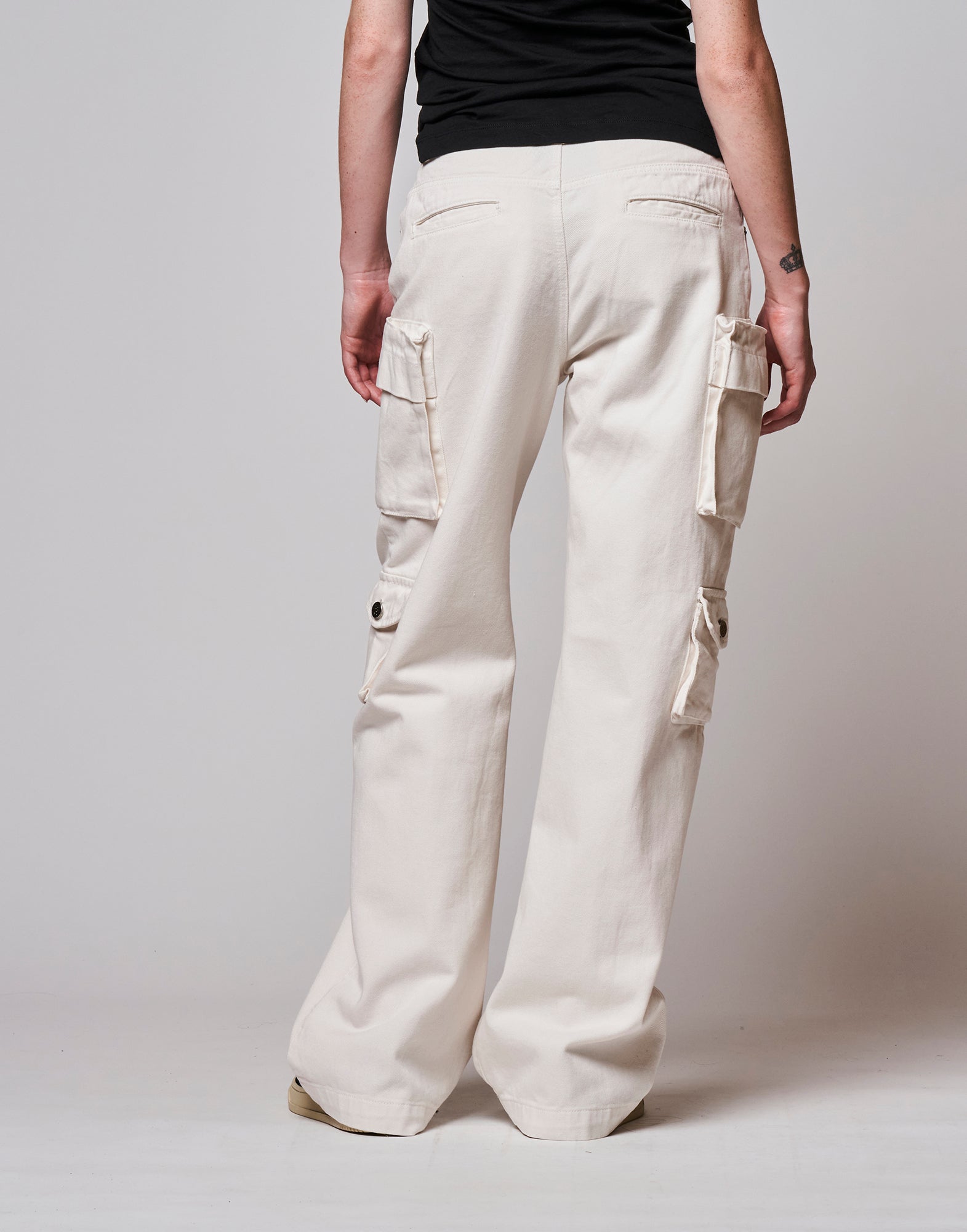 Pantalone Lungo Cargo in Bull Comfort Avorio