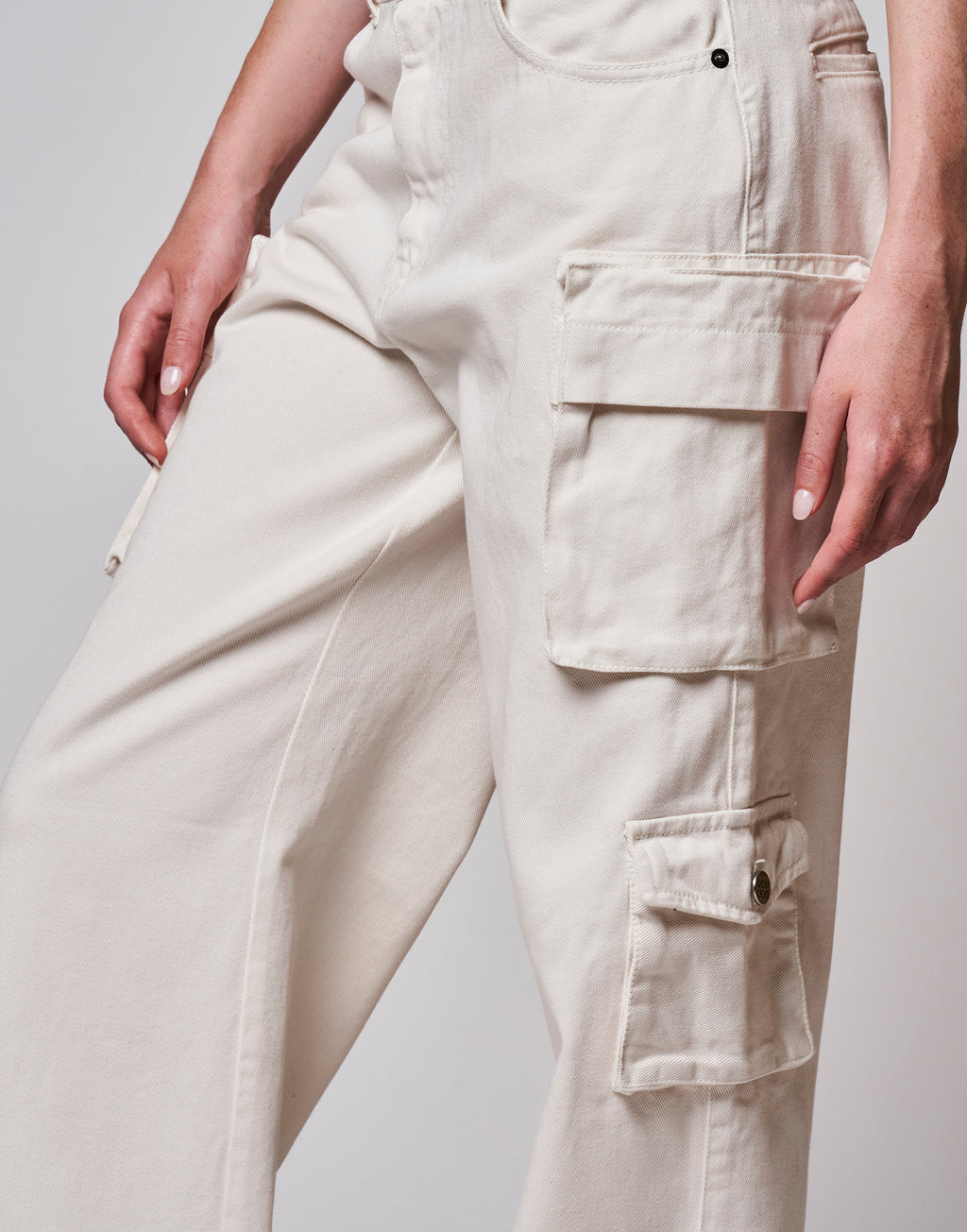 Pantalone Lungo Cargo in Bull Comfort Avorio