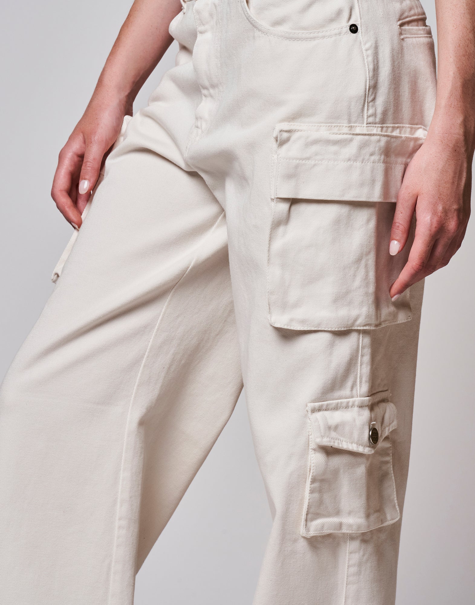 Pantalone Lungo Cargo in Bull Comfort Avorio