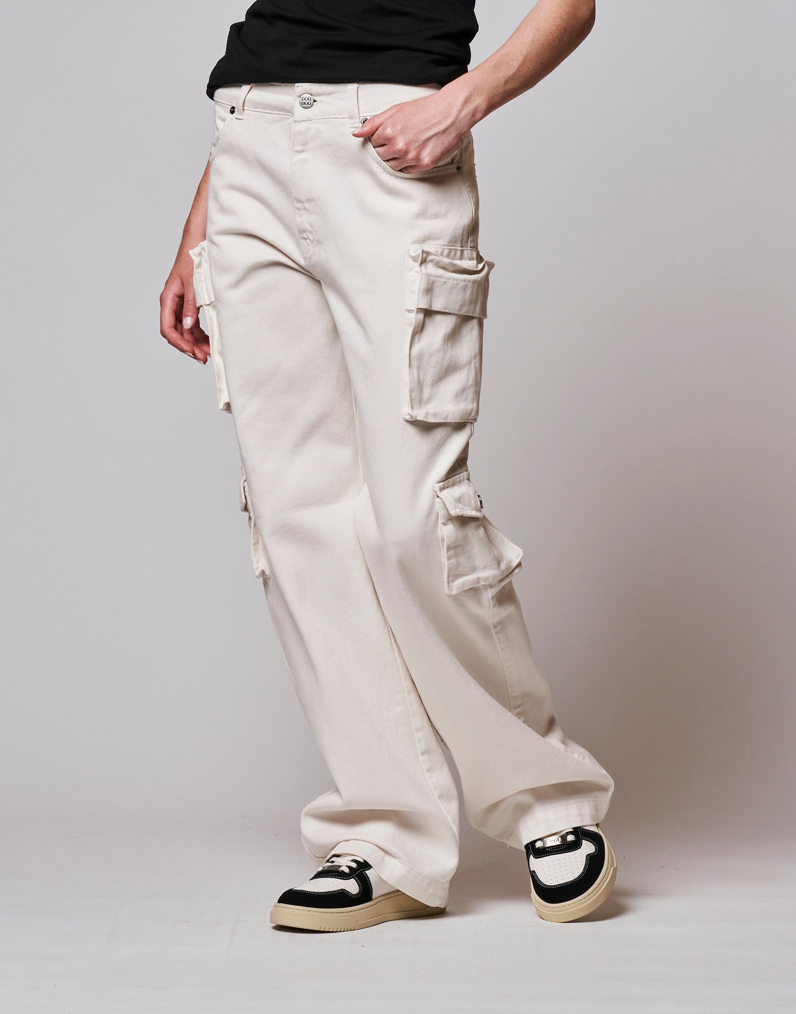 Pantalone Lungo Cargo in Bull Comfort Avorio