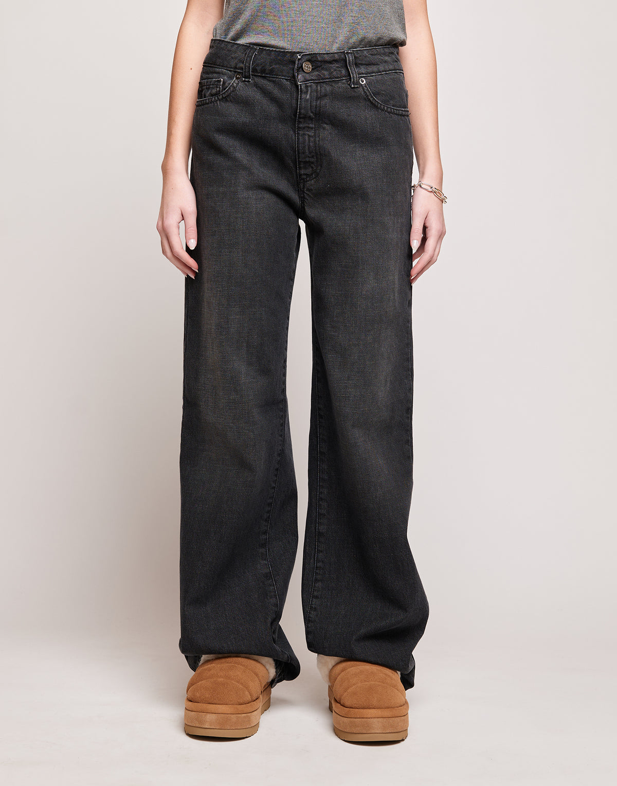 5-Pocket Palazzo Jeans in Smoke Grey