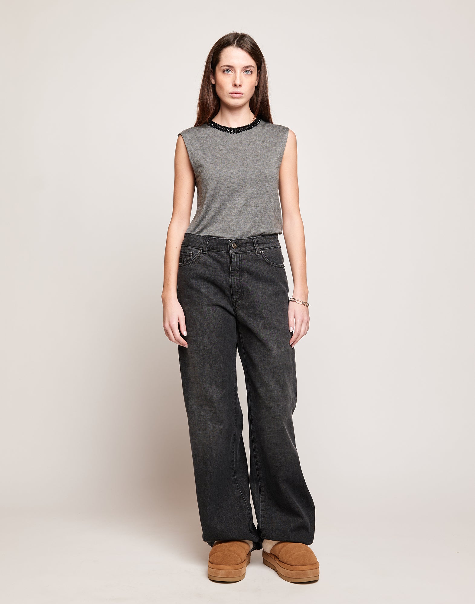Jeans 5 Tasche a Palazzo Grigio Fumo