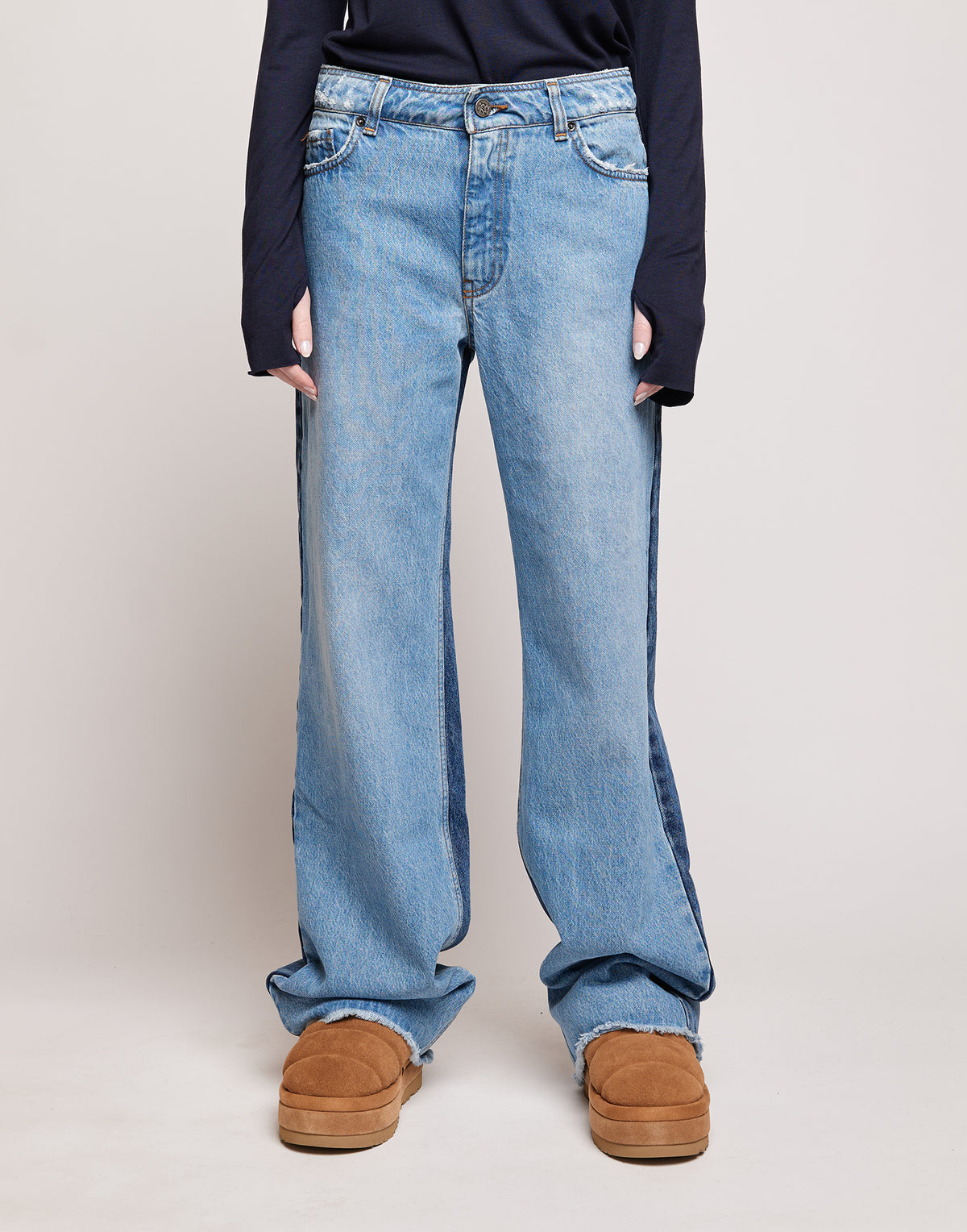 Two-Tone Palazzo 5-Pocket Jeans