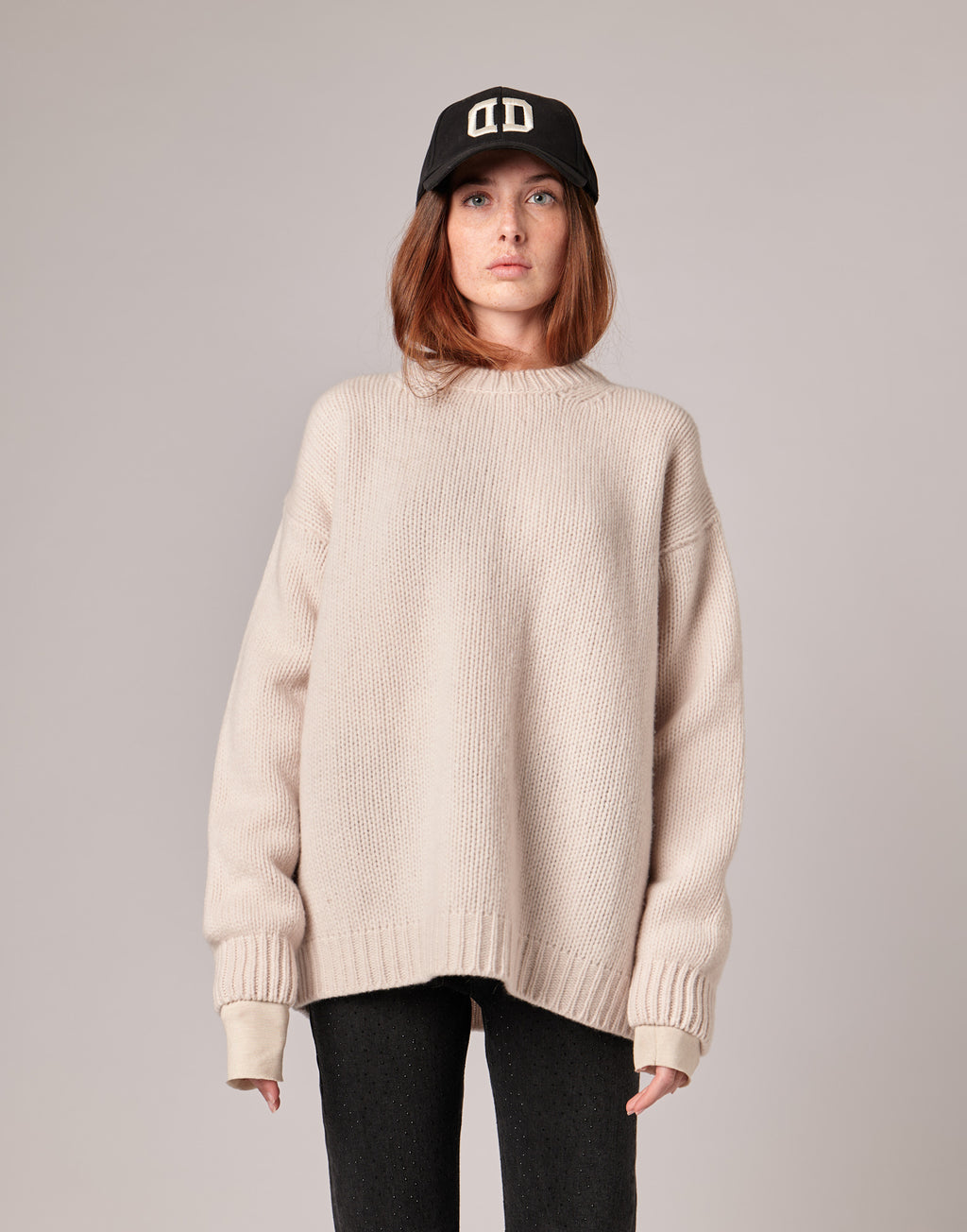Maglione in Catenella di Lana Extrafine/Cashmere Porcellana