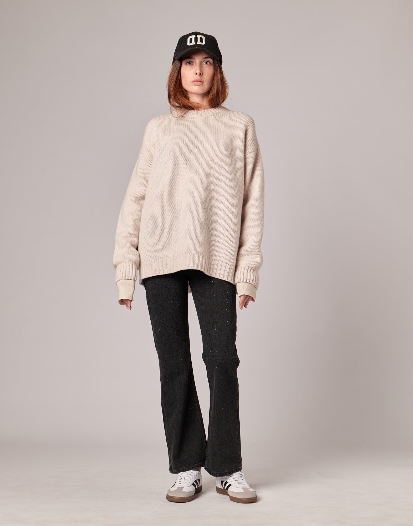 Maglione in Catenella di Lana Extrafine/Cashmere Porcellana