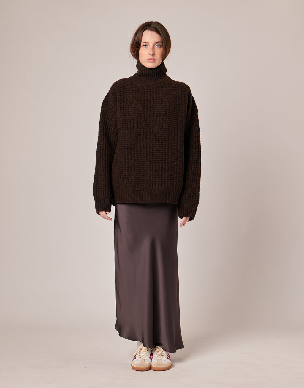 Maglione Dolcevita in Catenella di Lana Extrafine/Cashmere Cioccolato