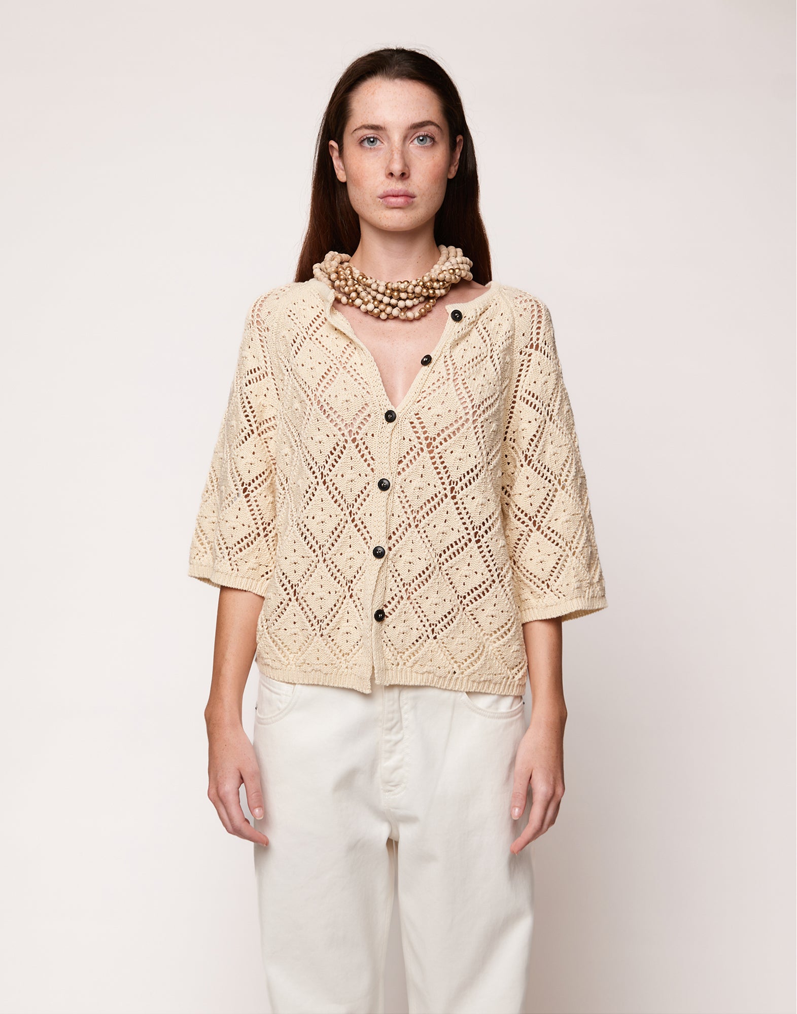 Cardigan in Cordonetto di Cotone Burro