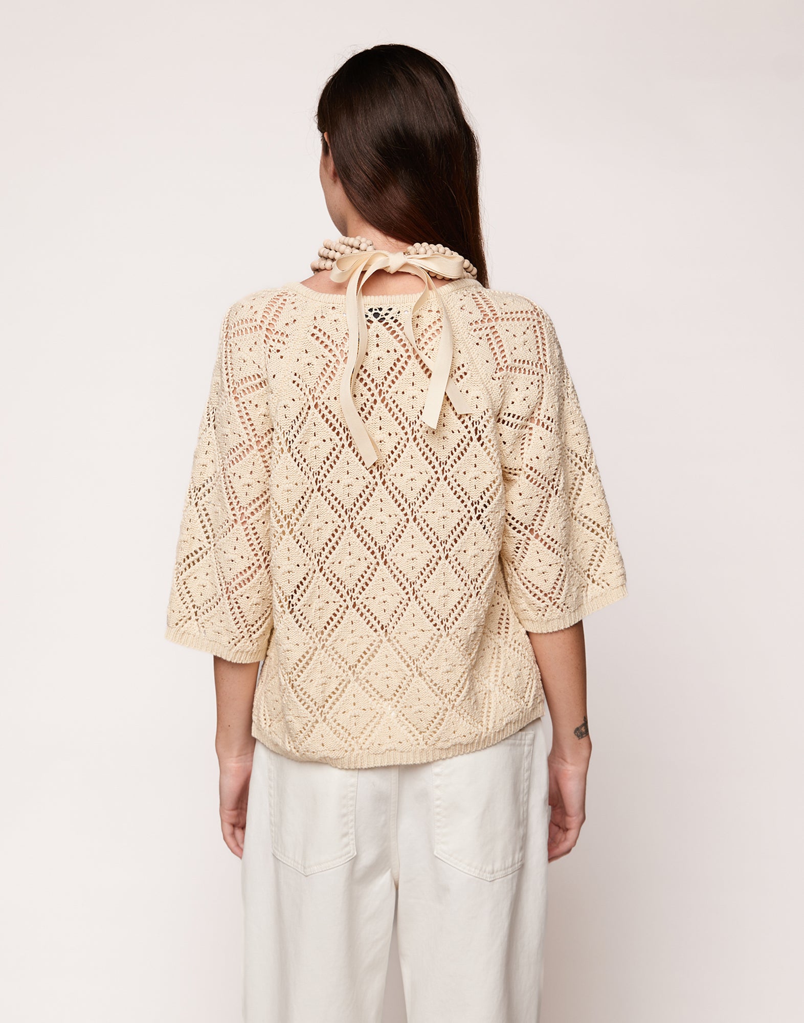 Cardigan in Cordonetto di Cotone Burro