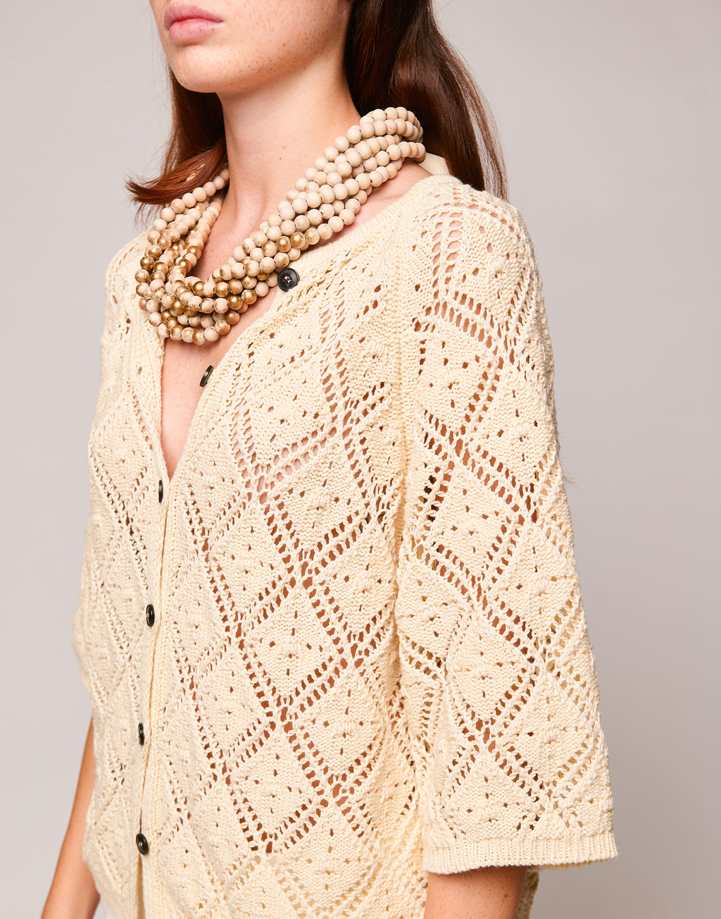 Cardigan in Cordonetto di Cotone Burro