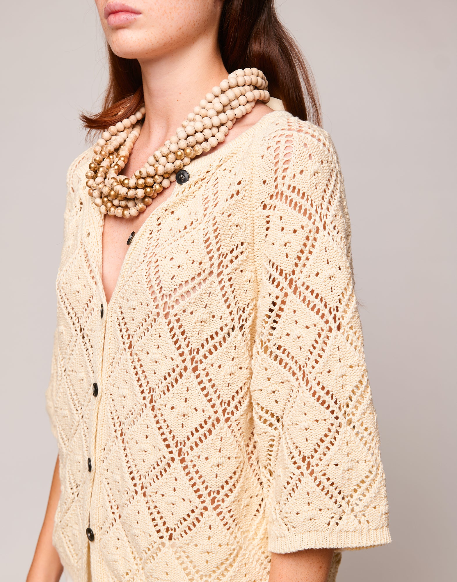 Cardigan in Cordonetto di Cotone Burro
