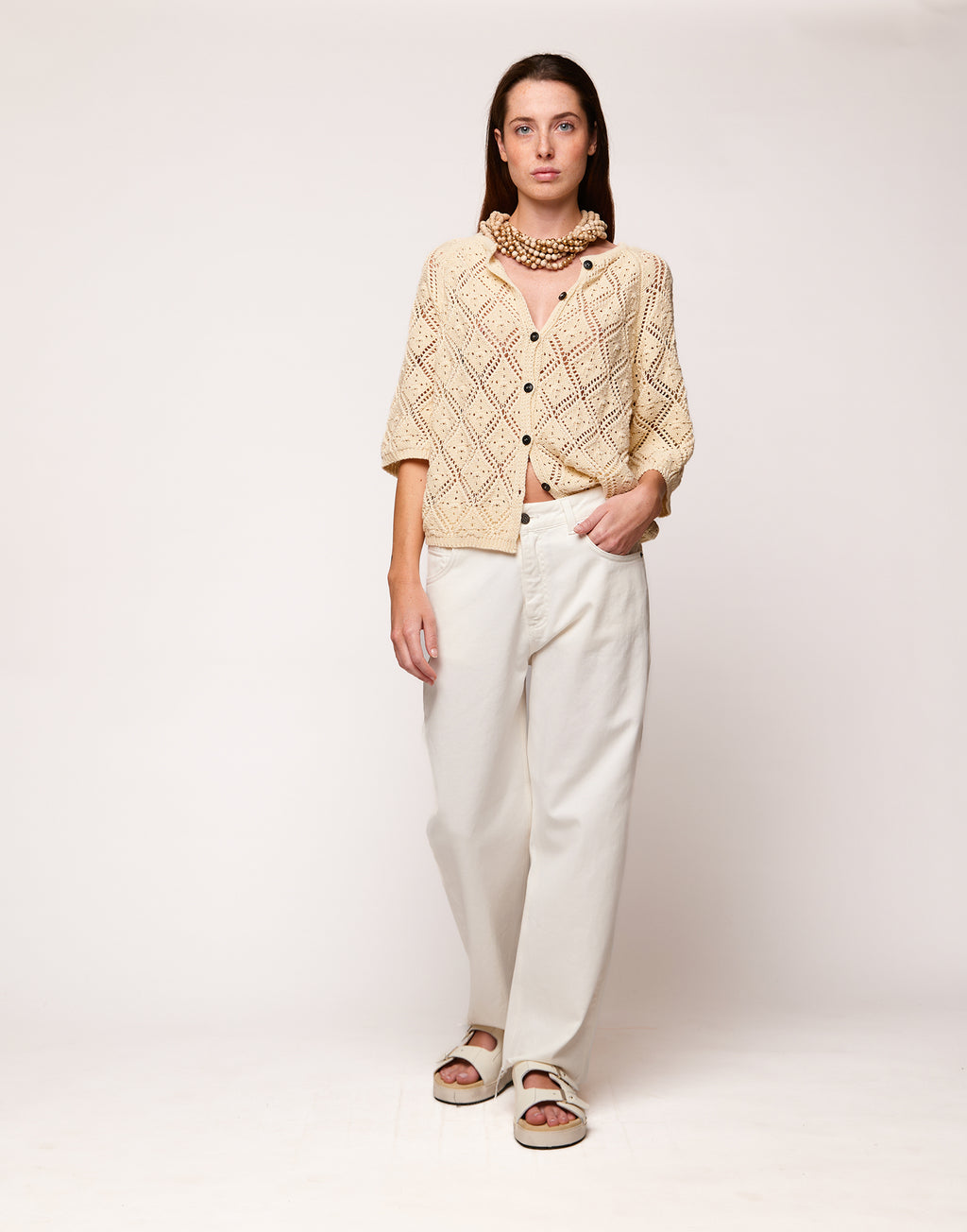 Cardigan in Cordonetto di Cotone Burro