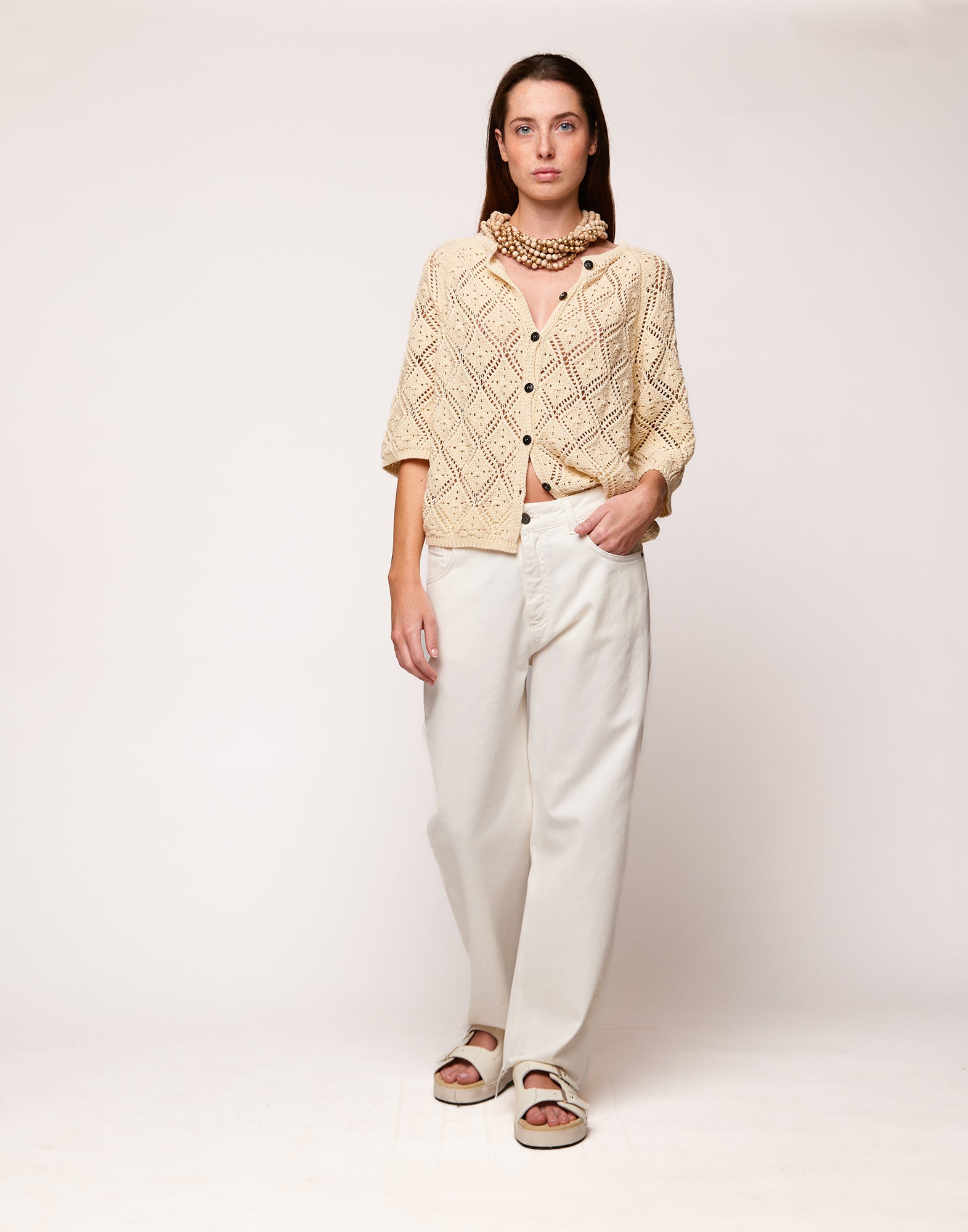 Cardigan in Cordonetto di Cotone Burro
