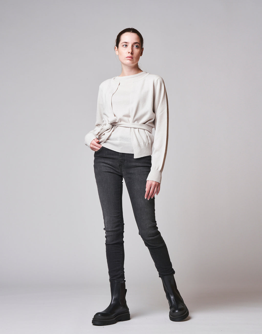 Cardigan in cashemere con cintura